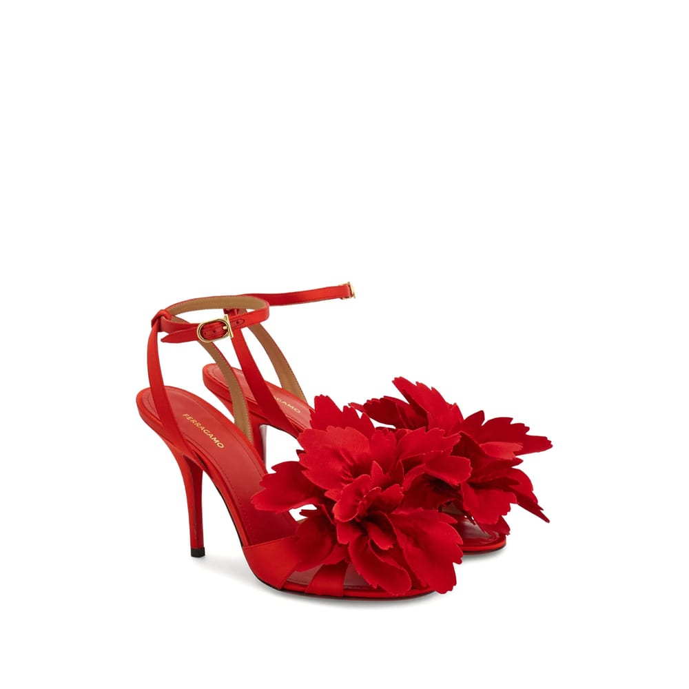 Ferragamo 90mm Flower-embellished High-heel Sandals In Red
