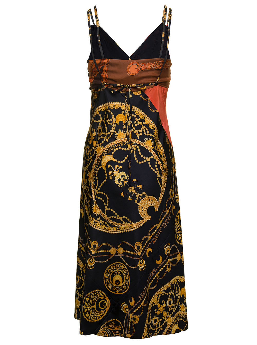 Shop Marine Serre Midi Multicolor Dress With Double Straps And Ornament Jewelry Print In Silk Woman