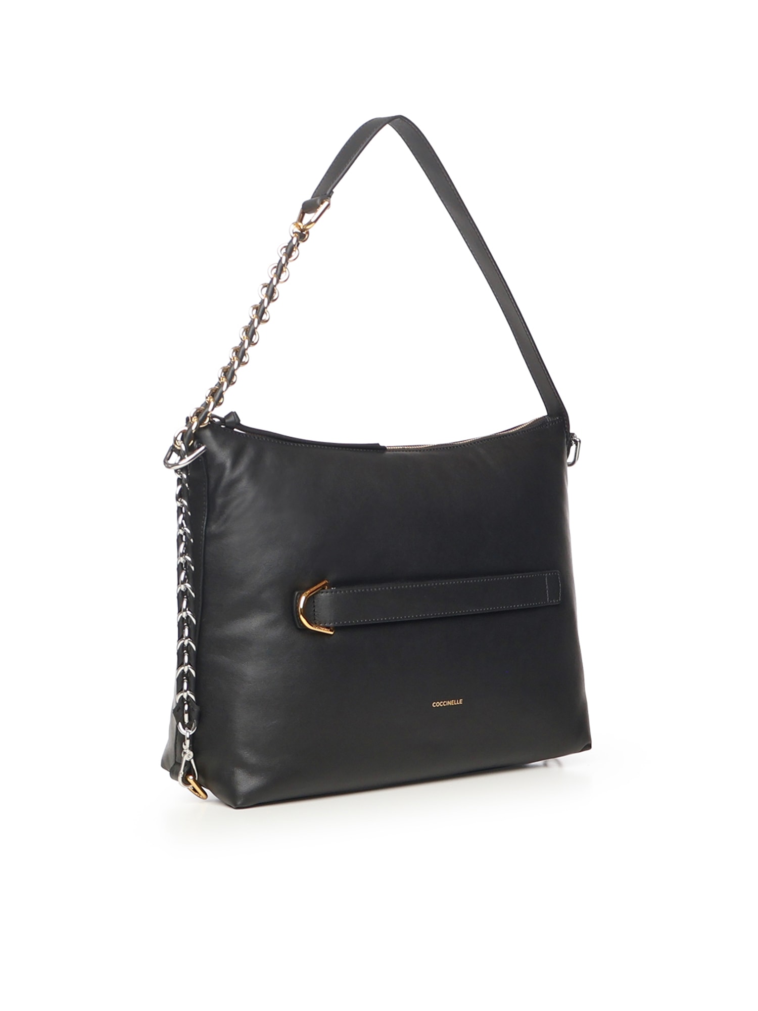 Coccinelle Metal Mesh Strap Leather Shoulder Bag In Black