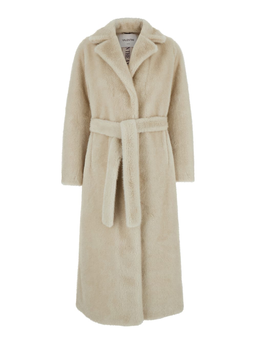 Beige Single-breasted Coat With Notched Revers In Ecofur Woman