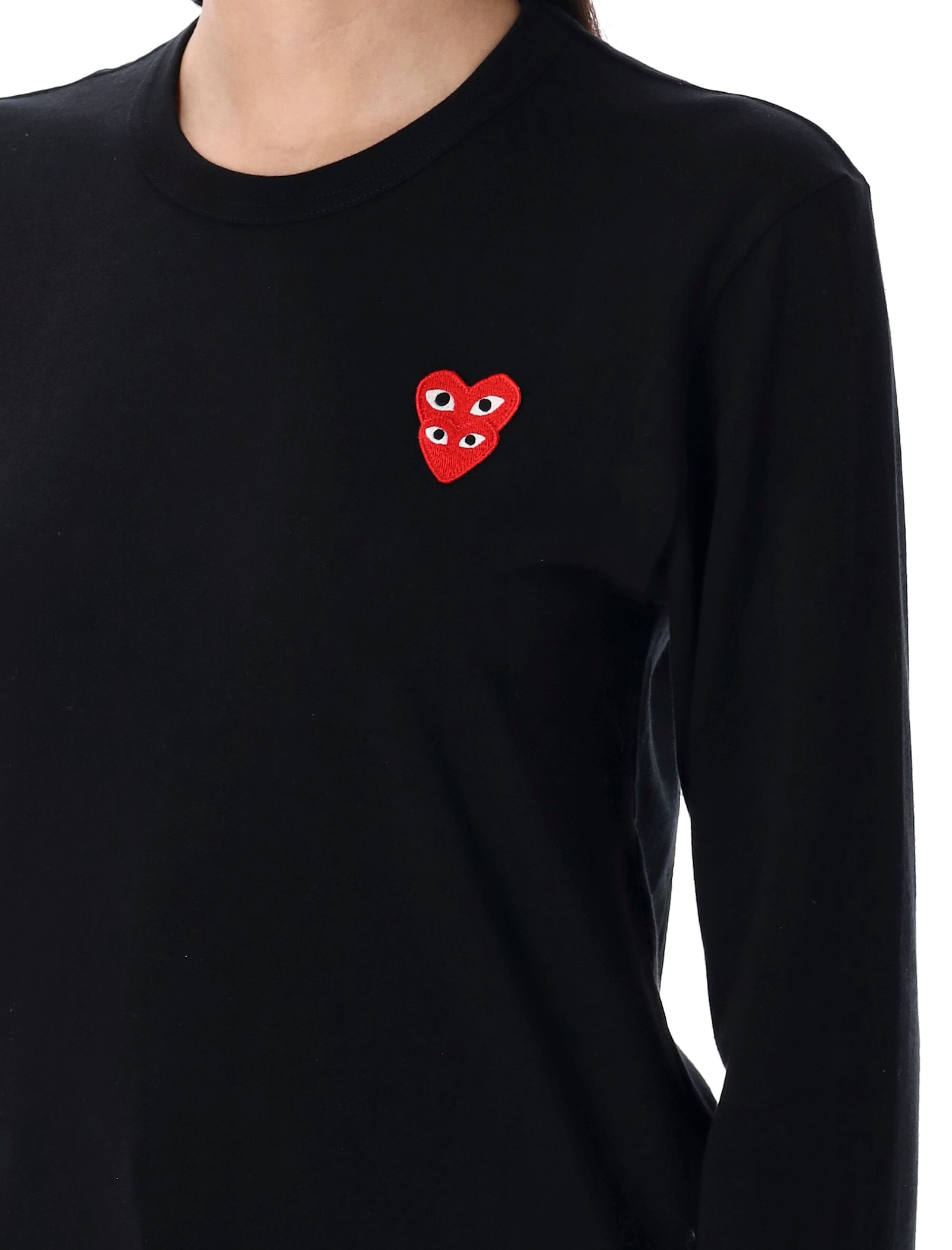 Comme Des Garçons Play Double Heart L/s Tee In Black