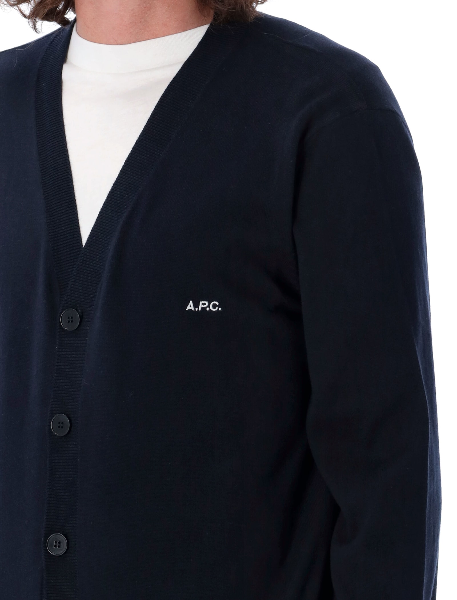 Shop Apc New Cardigan Joseph In Dark Navy/white