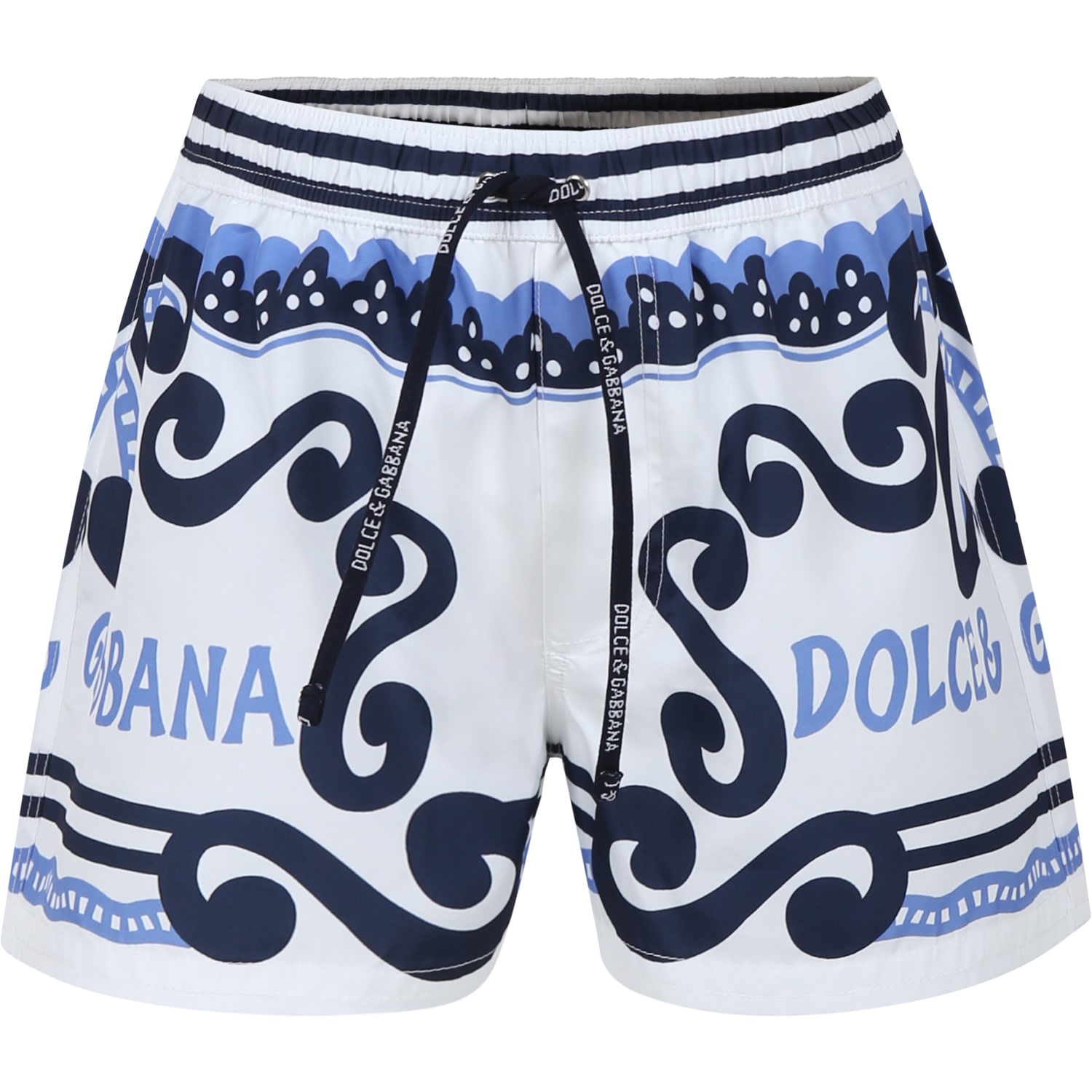 Dolce & Gabbana Kids' White Swimsuit For Boy With Bandana Print And Logo
