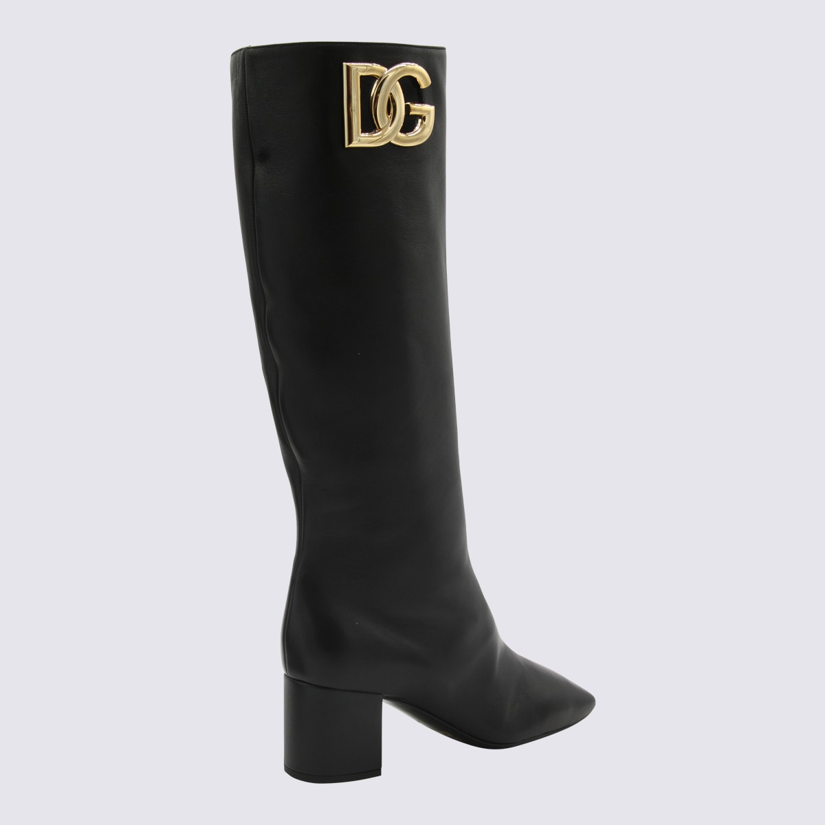 Shop Dolce & Gabbana Black Leather Mid Heel Boots