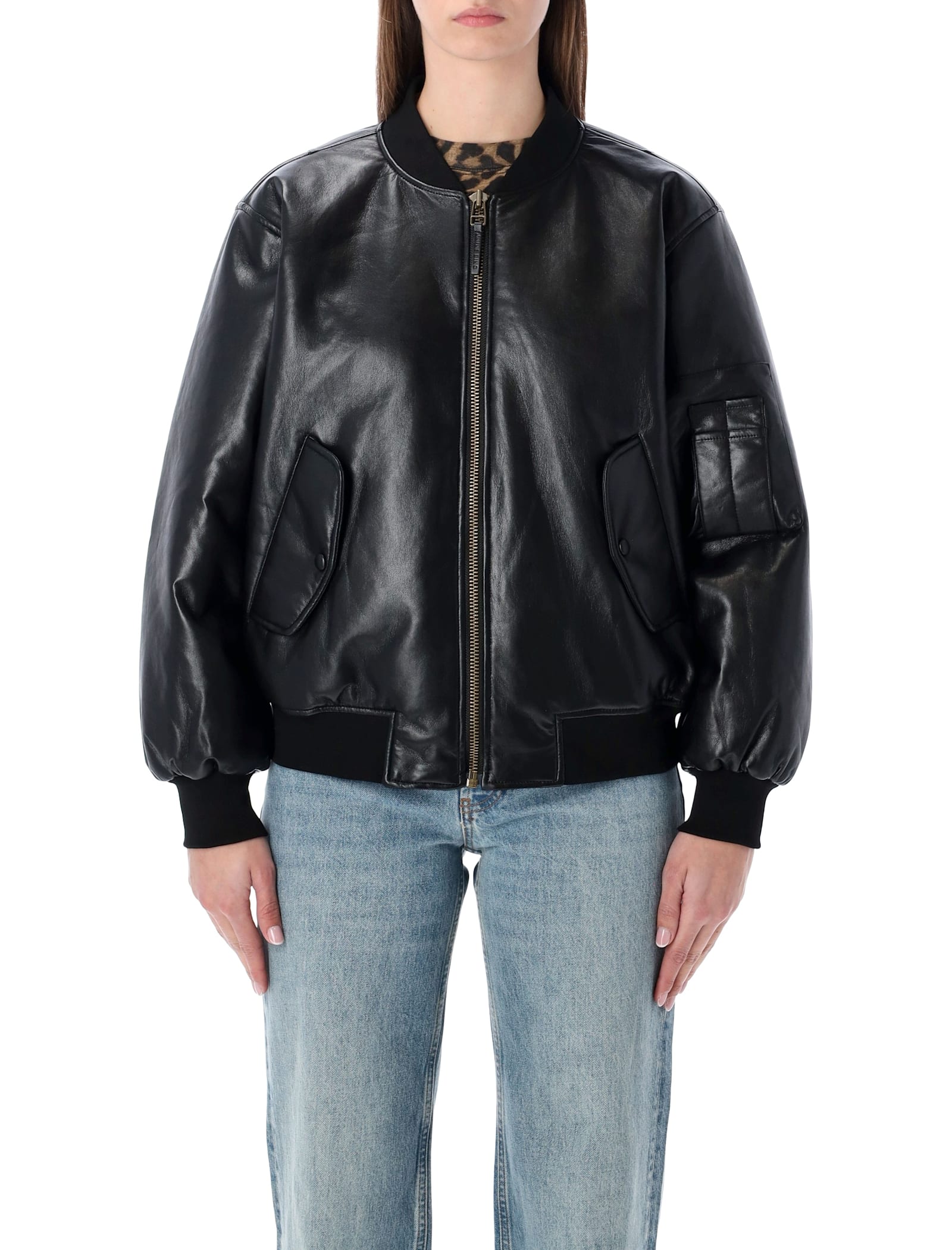 Anine Bing Leon Leather Bomber Jacket  In Black