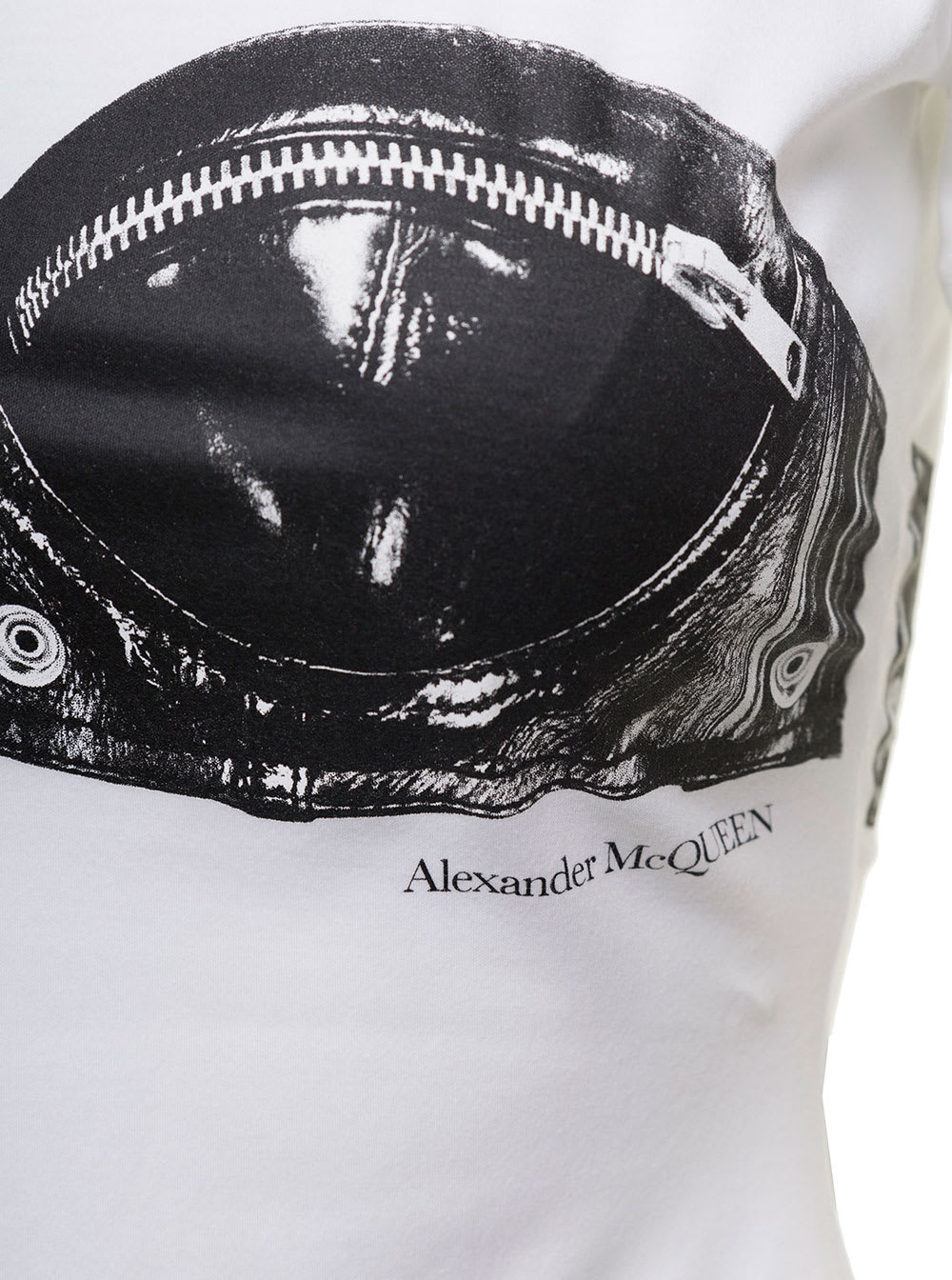 Shop Alexander Mcqueen White Fitted T-shirt With Bustier Print In Cotton Woman