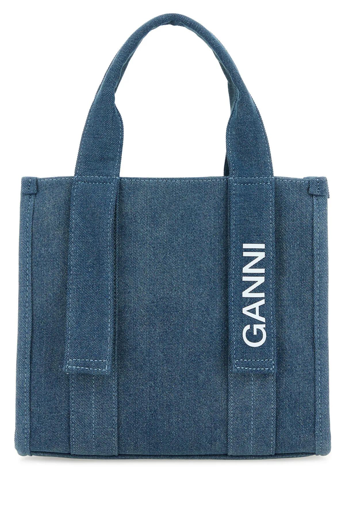 Shop Ganni Denim Handbag In Blue