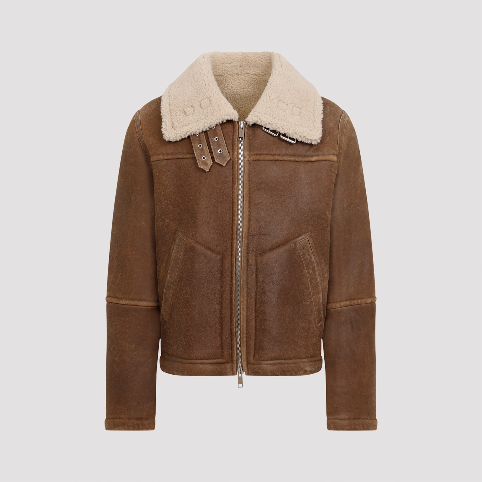 Shop Yves Salomon Leather Jacket In Aviateur