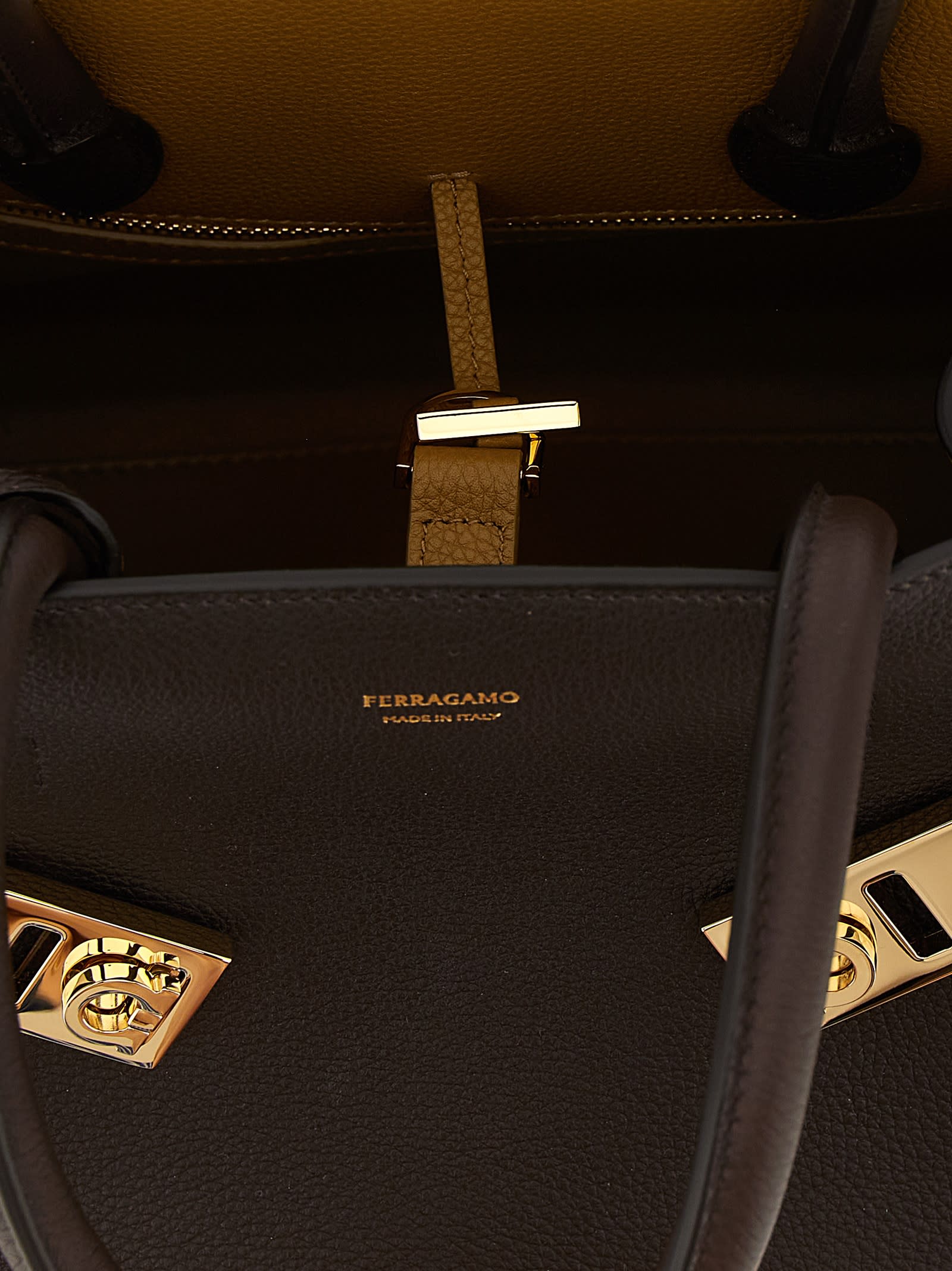 Ferragamo Brown Hug Bicolor Satchel In Brown