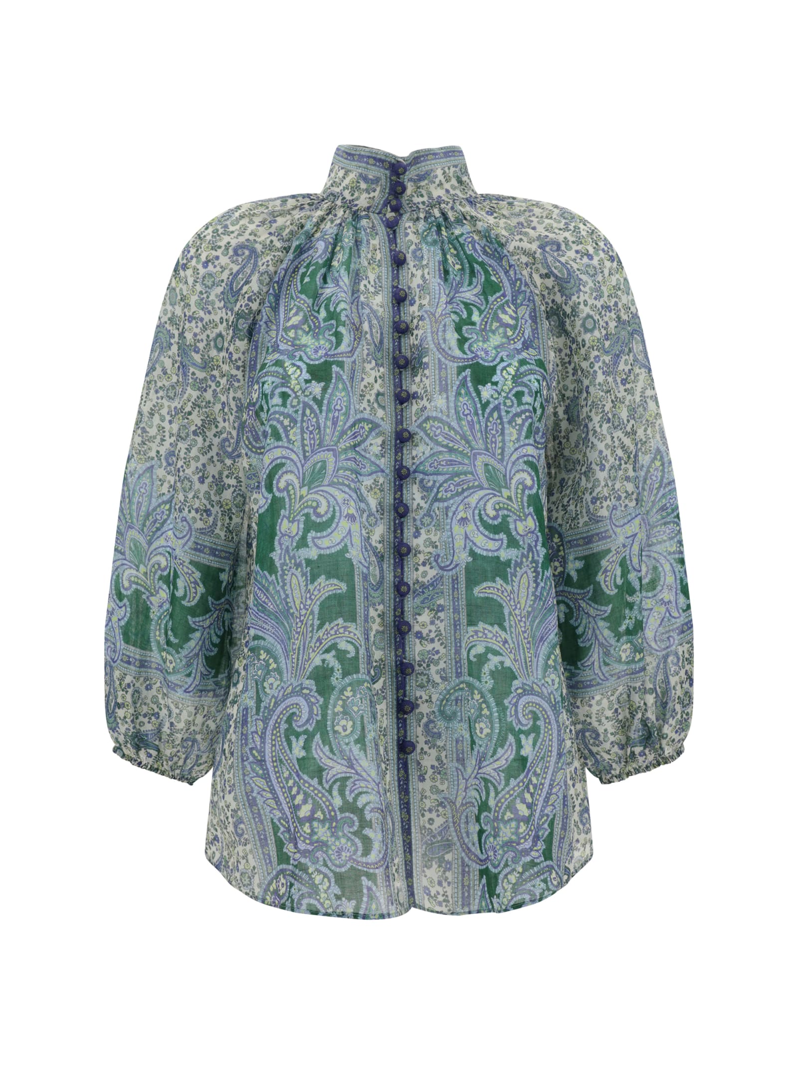 Shop Zimmermann Ottie Billow Shirt In Green Paisley