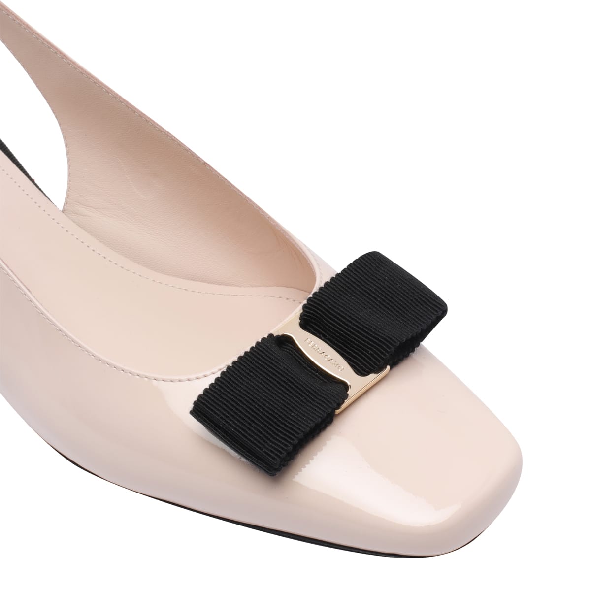 Ferragamo Slingback Pumps With Block Heel And Bow In Pink