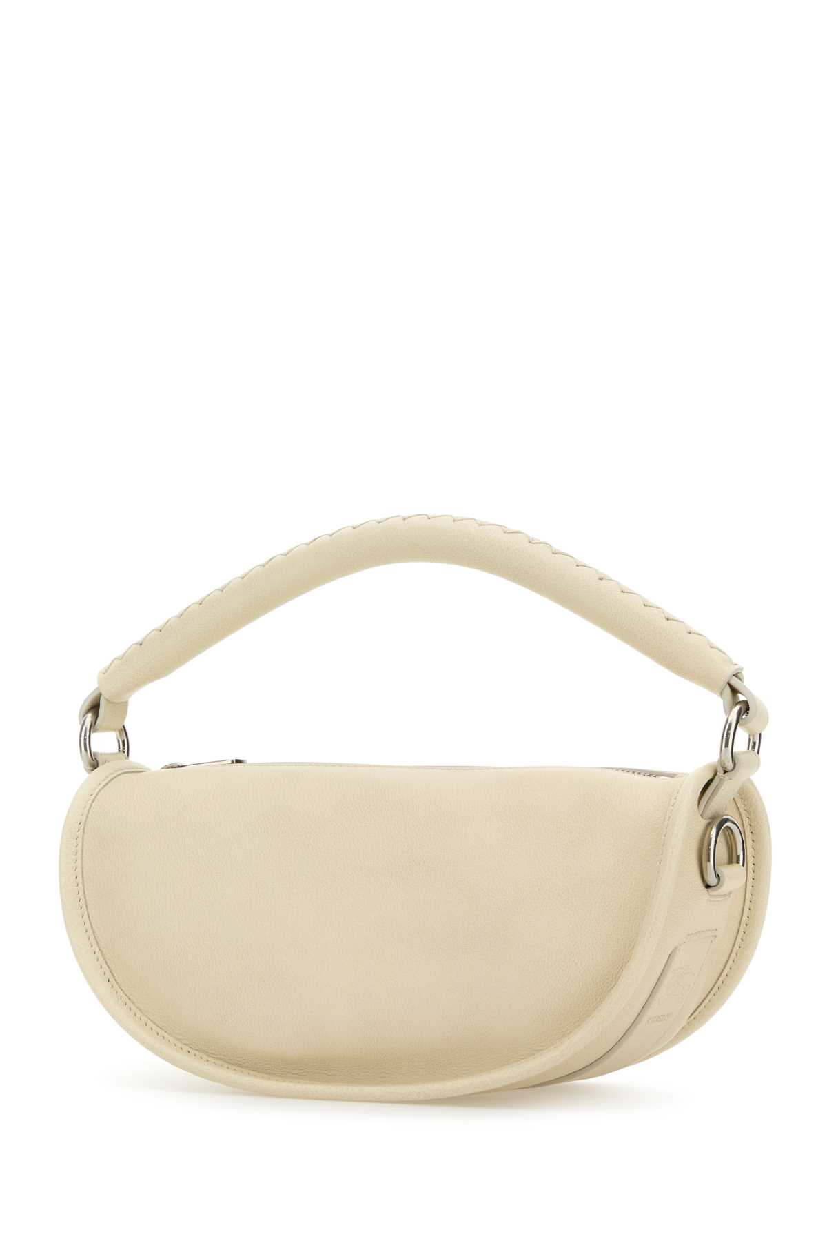 Burberry Curved Leather Handbag Metal Hardware In White