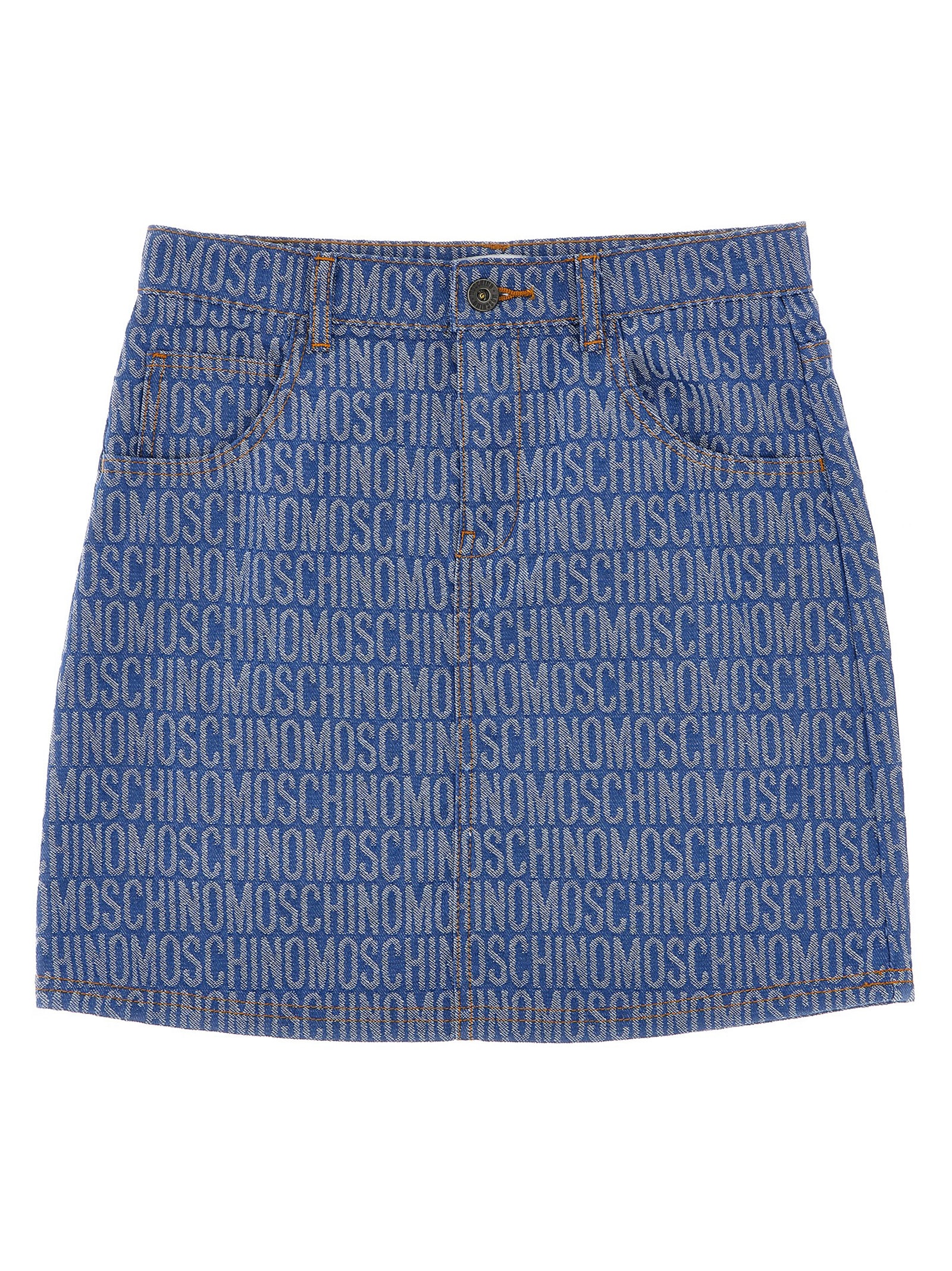 Moschino Kids' Logo Denim Skirt In Blue