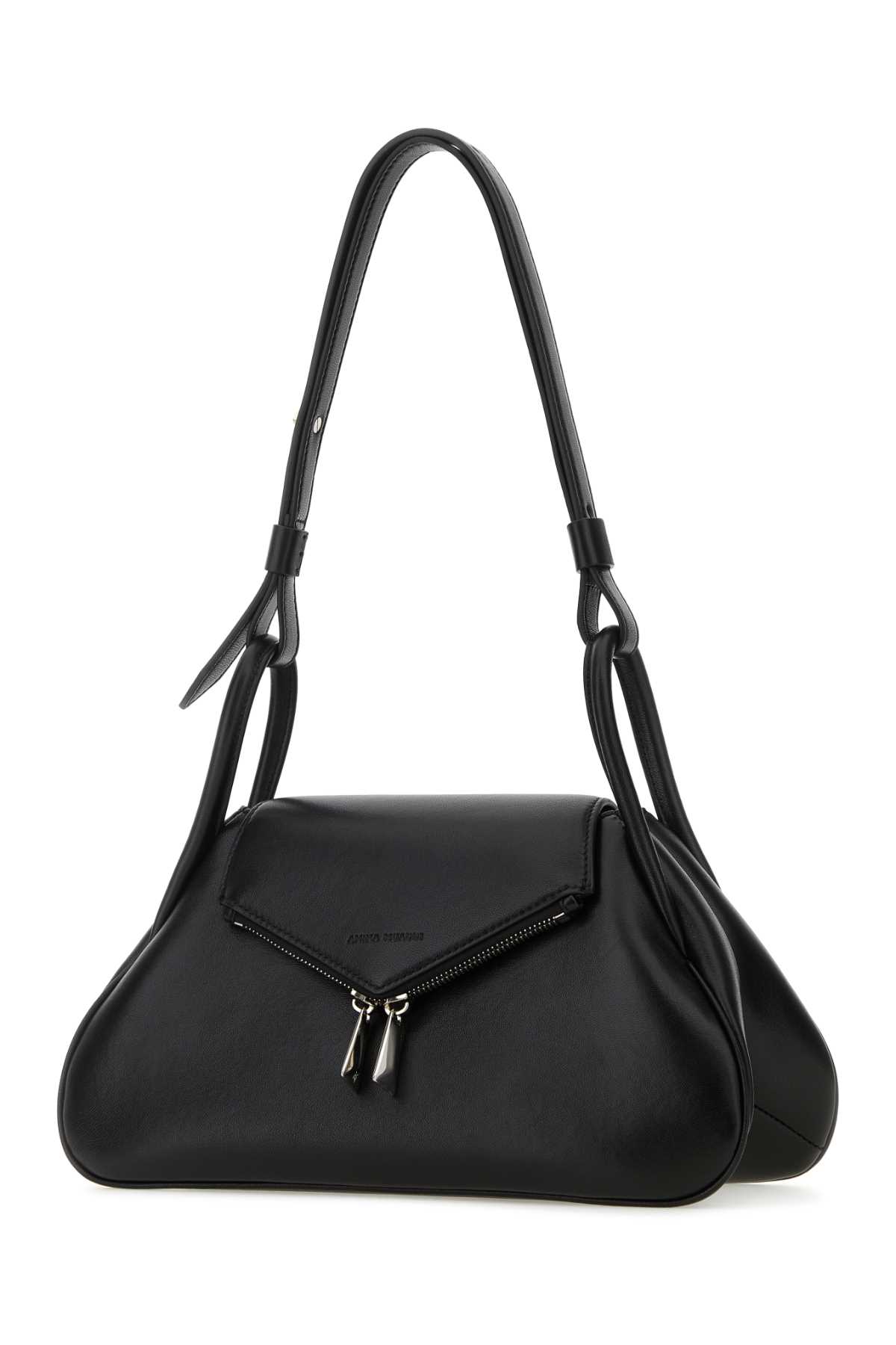 Shop Amina Muaddi Black Nappa Leather Gemini Shoulder Bag In Blasilhard