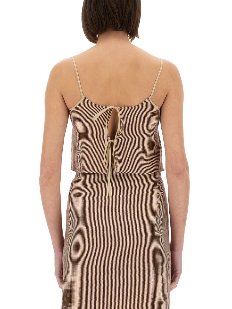 Shop Alysi Micro Stripe Top With Laces In Bordeaux