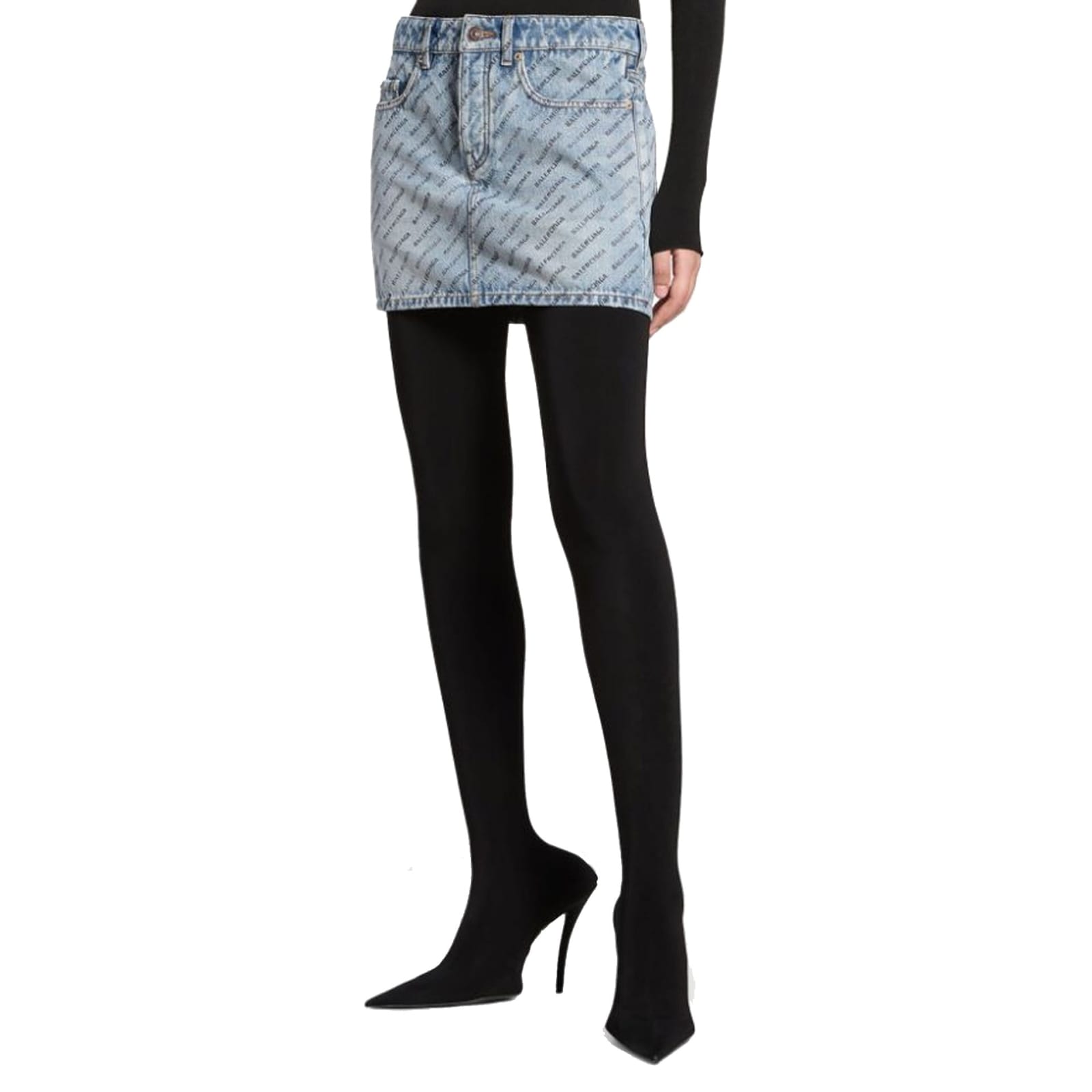 Shop Balenciaga Logo Print Denim Skirt In Blue