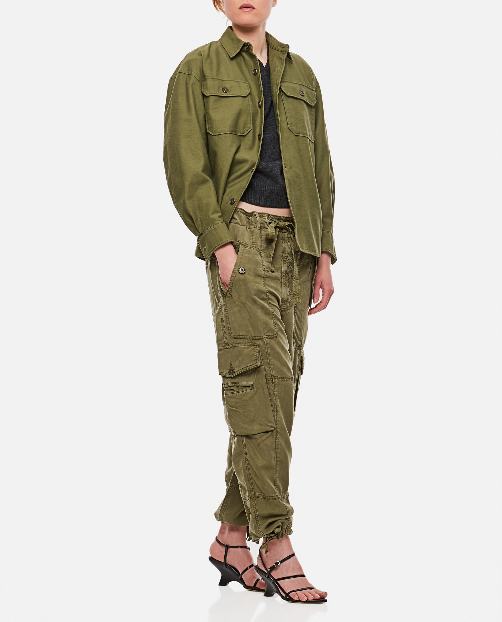 Shop Polo Ralph Lauren Wide Leg Chino Cropped Pants In Outdoors Olive