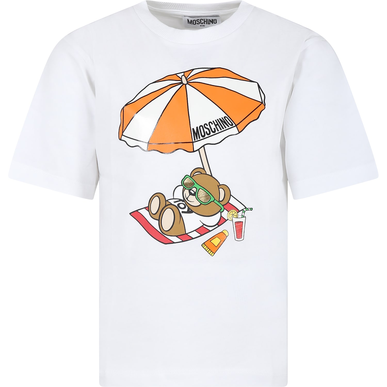 Shop Moschino White T-shirt For Boy With Teddy Bear And Logo