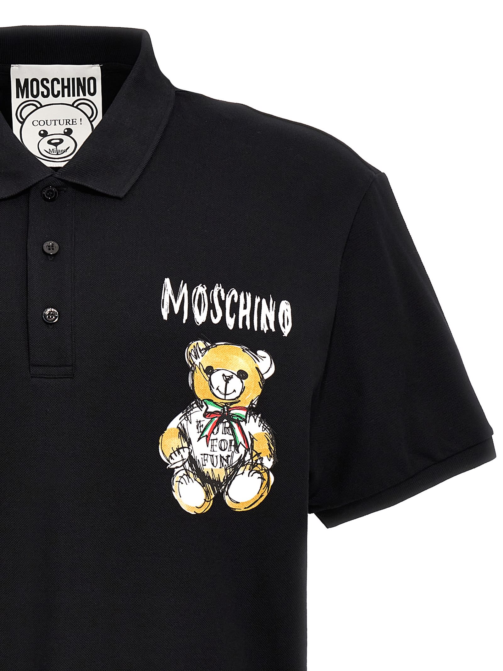 Shop Moschino Archive Teddy Polo Shirt In Black