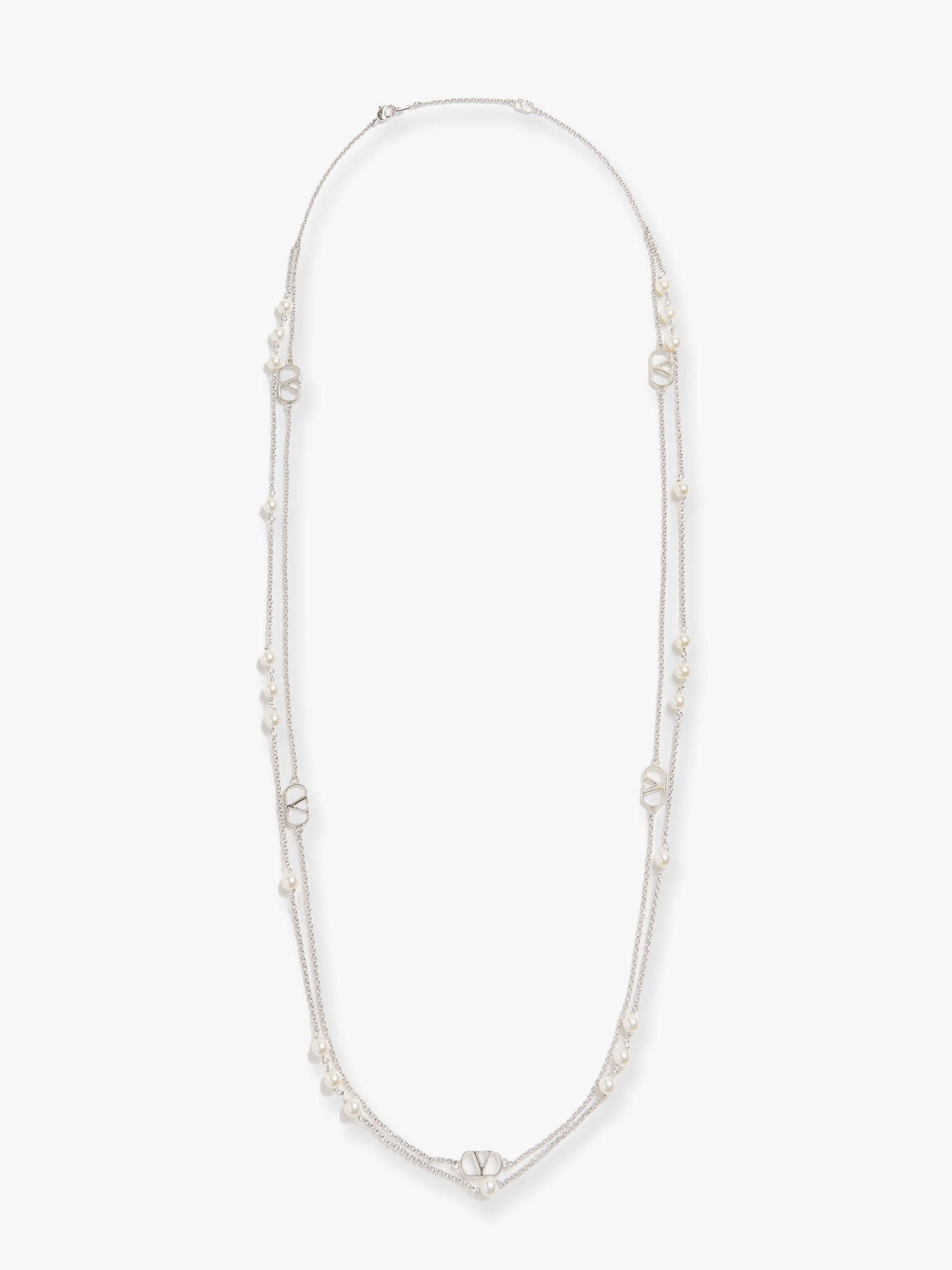Valentino Vlogo Signature Metal Necklace With Pearls In Silver