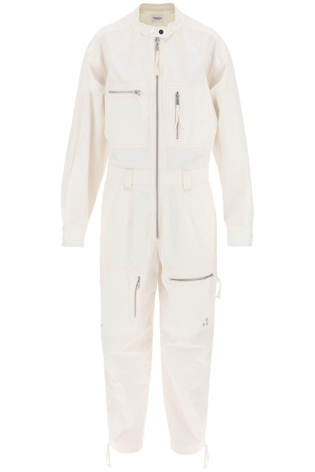 Shop Marant Etoile Long-sleeved Zipped Jumpsuit In Ecru (white)