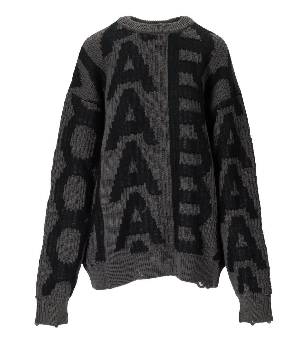 Marc Jacobs The Monogram Distressed Grey Black Crewneck Sweater