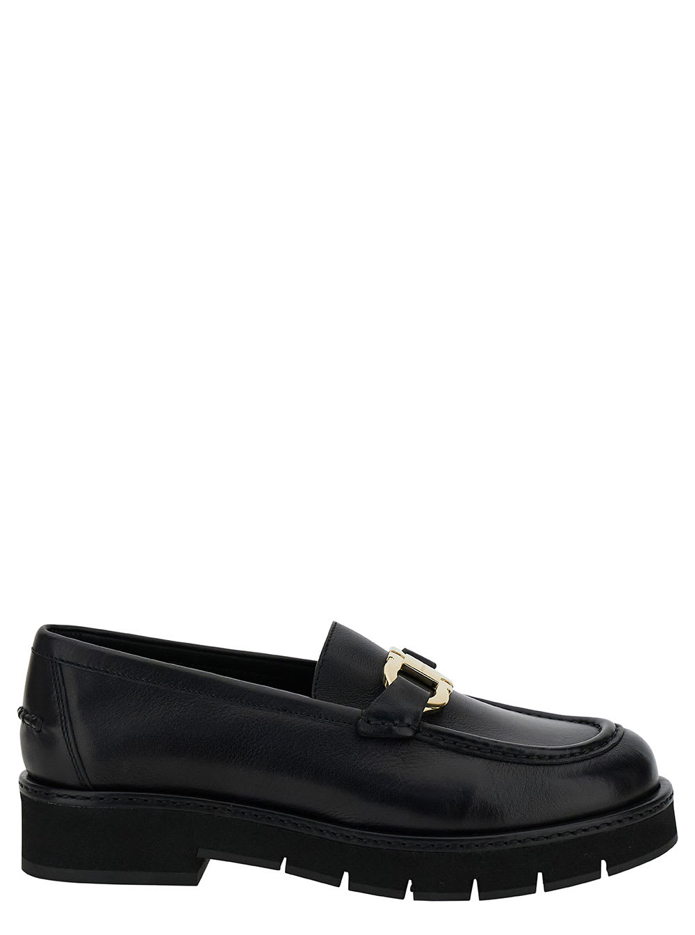 mayna Black Loafers With Gancini Detail And Platform In Leather Woman