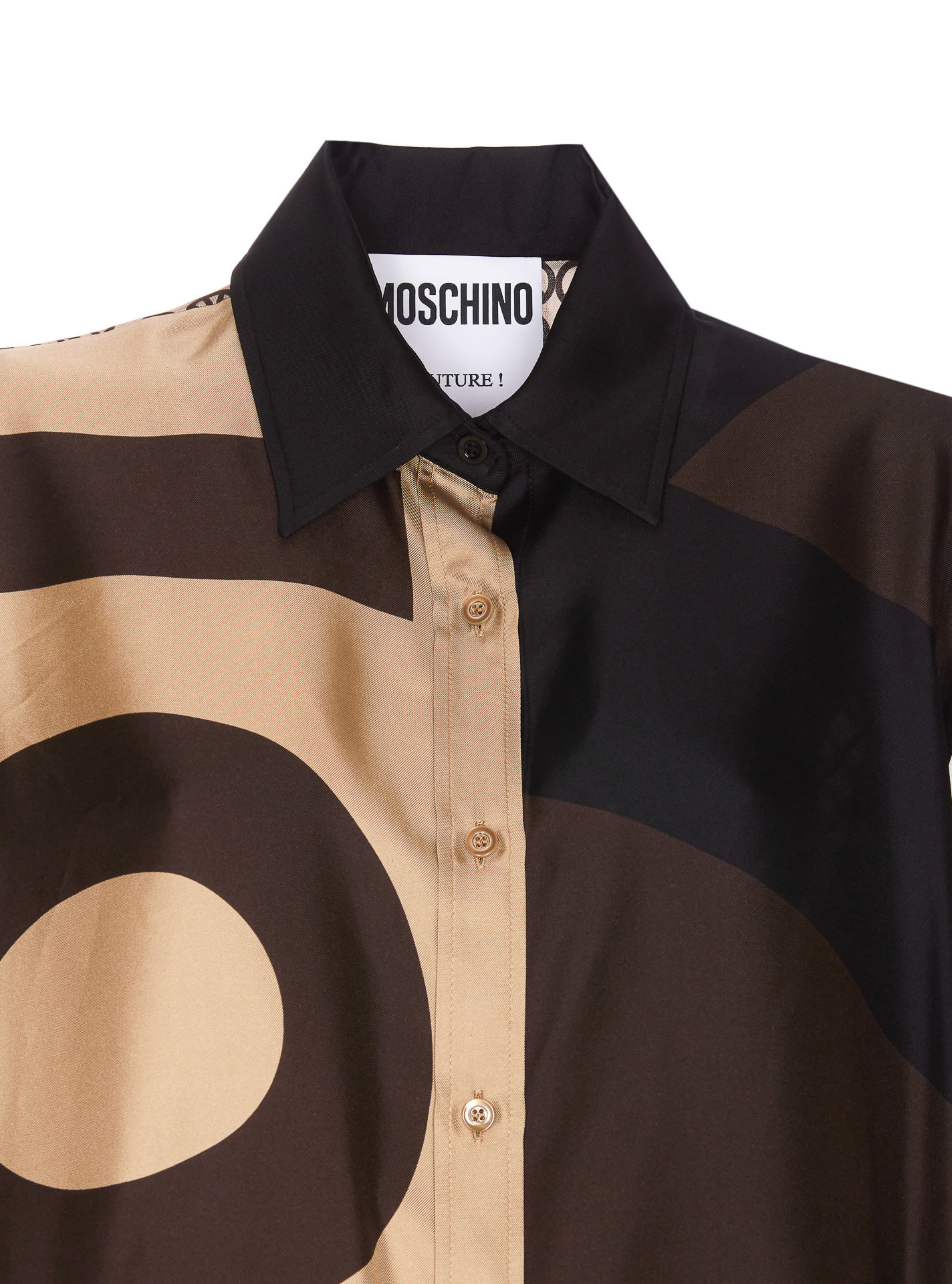 Shop Moschino Patchwork Silk Twill Shirt In Brown