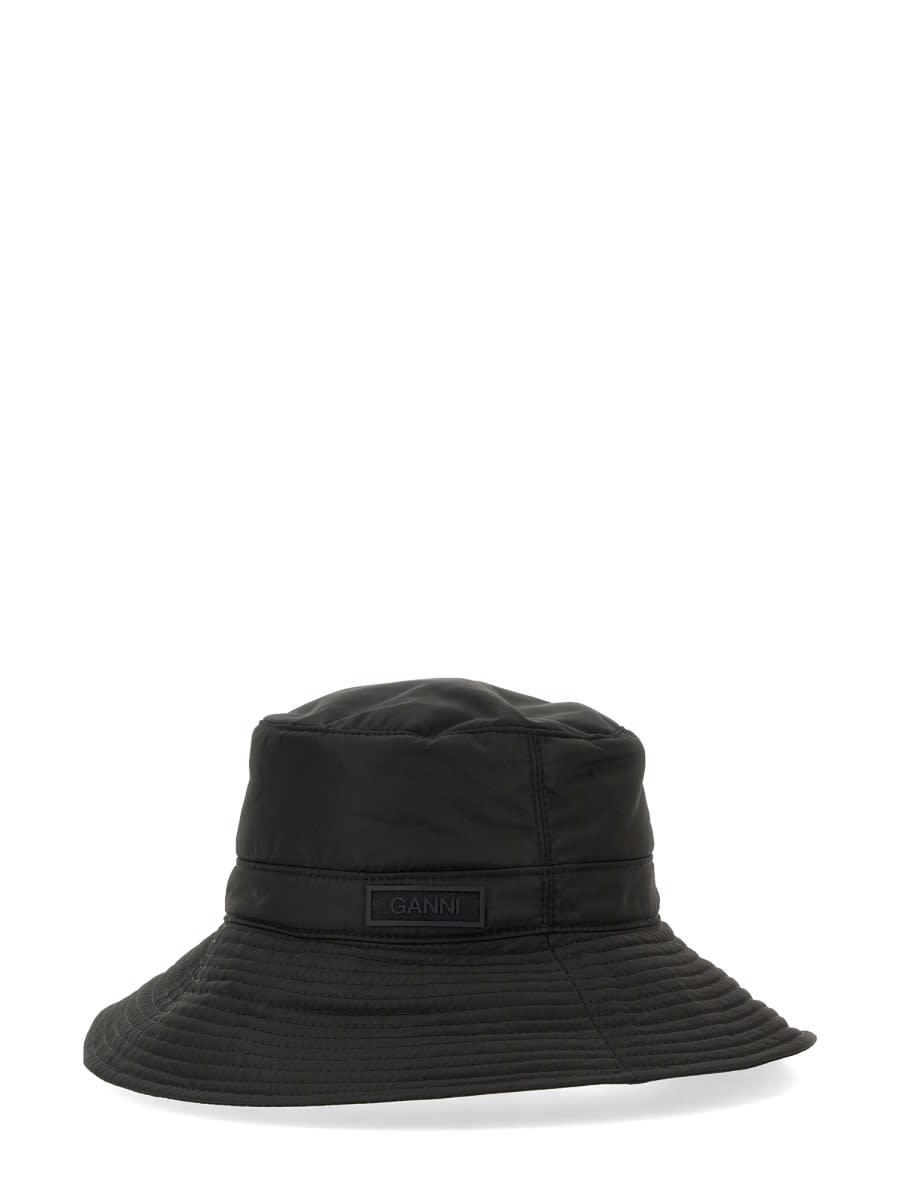 Shop Ganni Bucket Hat With Logo In Black