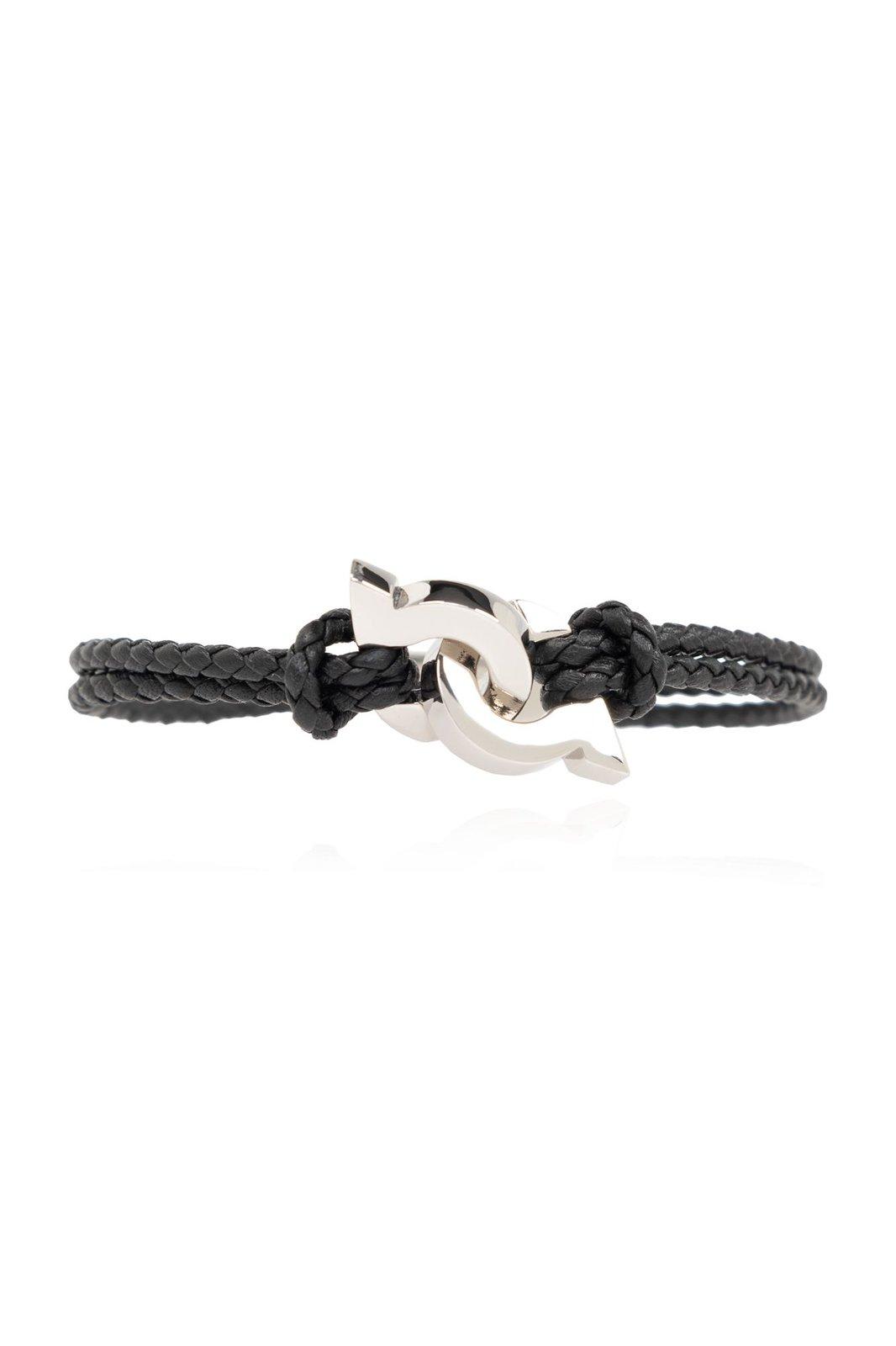 Shop Ferragamo Logo Engraved Intertwined Gancini Bracelet In Black