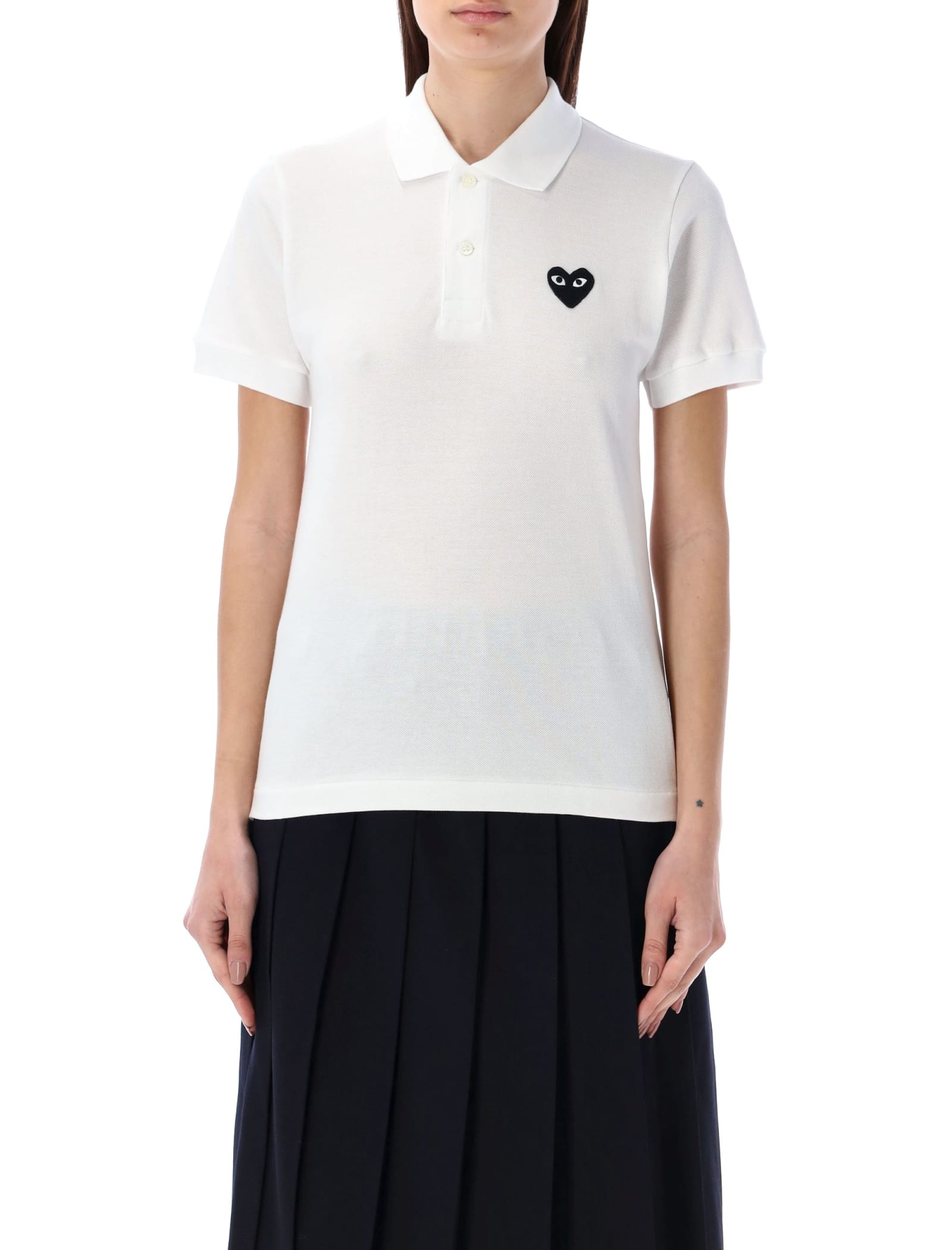 Shop Comme Des Garçons Play Black Heart Polo Shirt In White