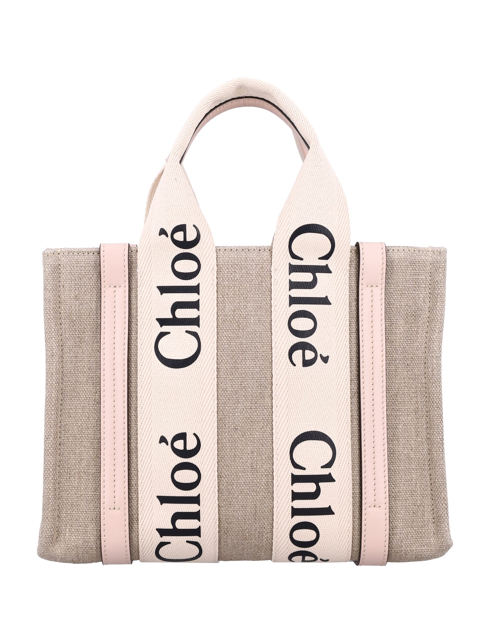 Shop Chloé Linen Woody Medium Tote Bag In Cement Pink