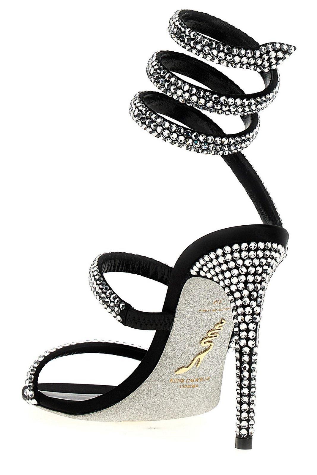 Shop René Caovilla Cleo Embellished Open Toe Sandals In Black