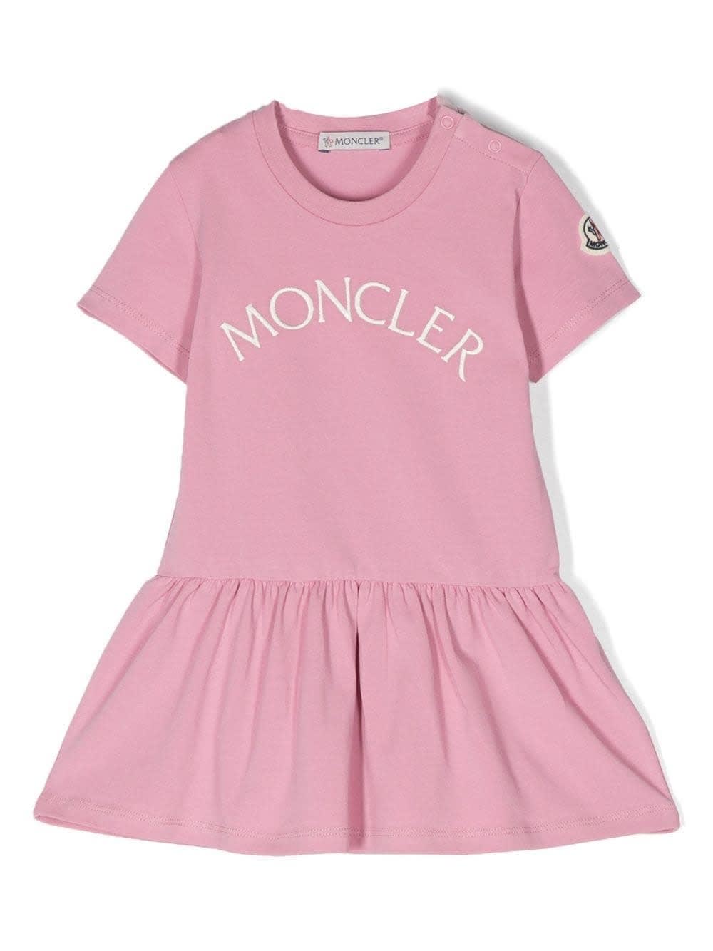 MONCLER PINK DRESS WITH EMBROIDERED LOGO