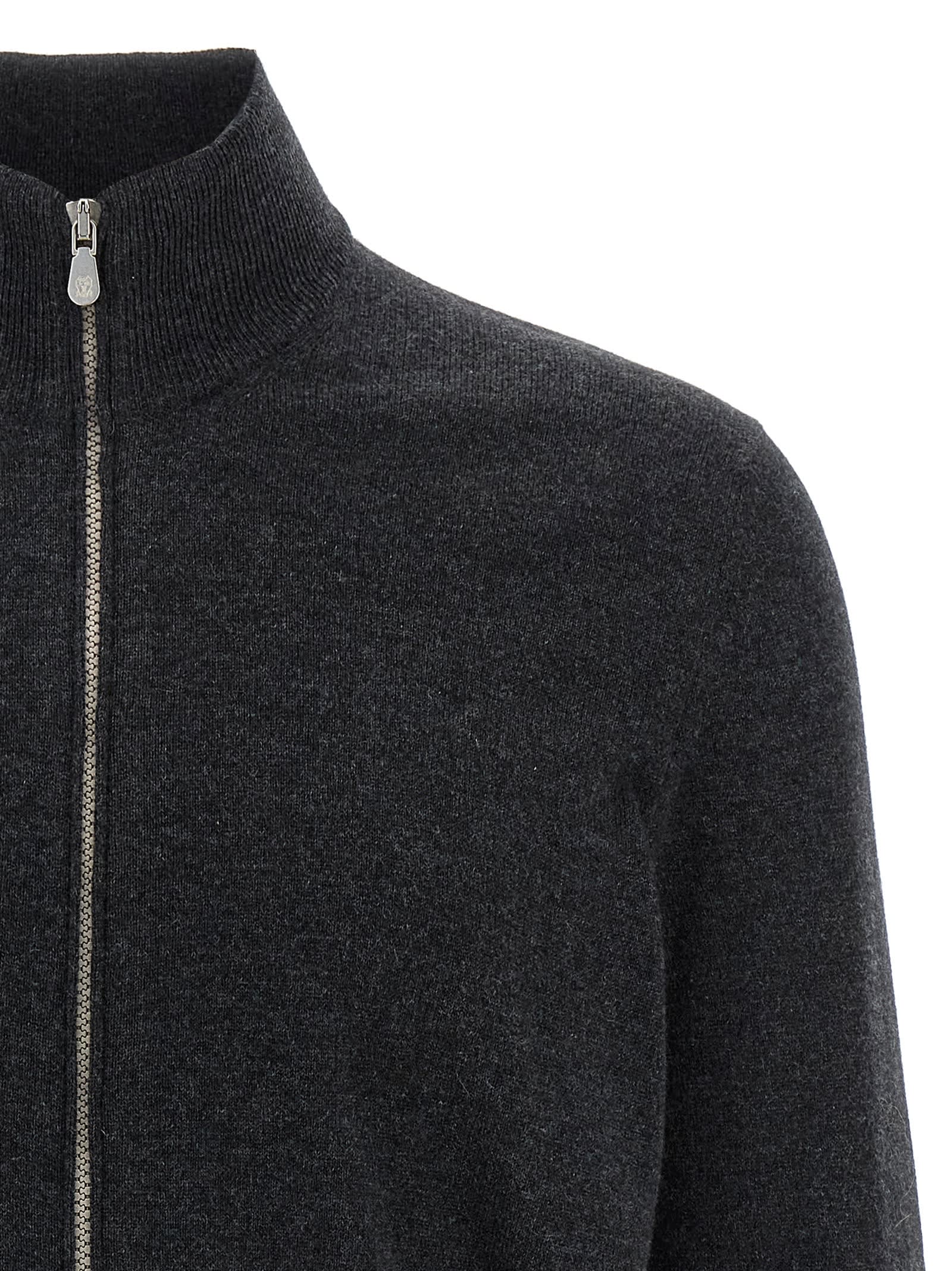 Brunello Cucinelli Silk Cashmere Cardigan Sweaters And Cardigans Black In Gray