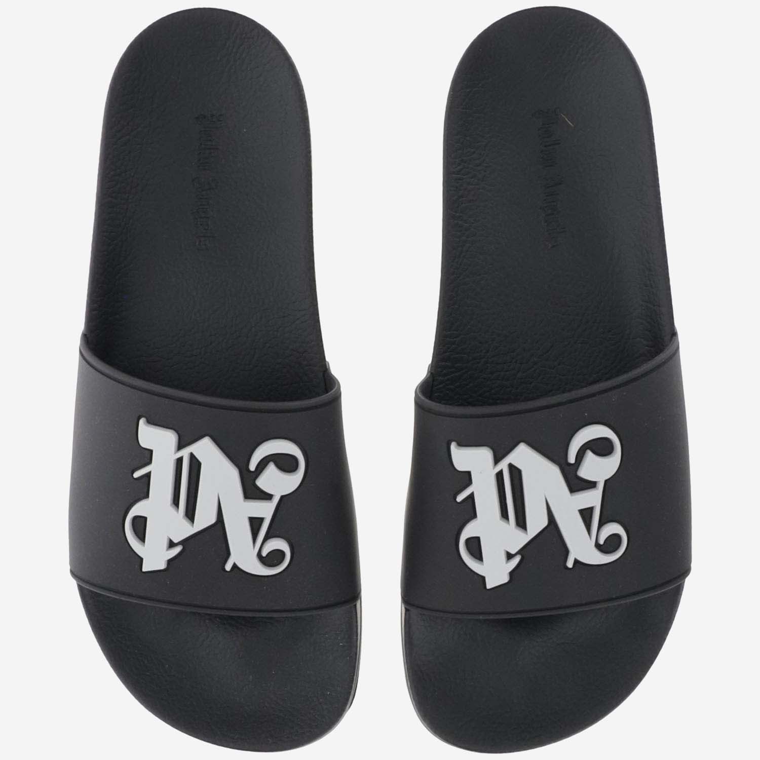 Shop Palm Angels Rubber Sliders With Logo In Black Light