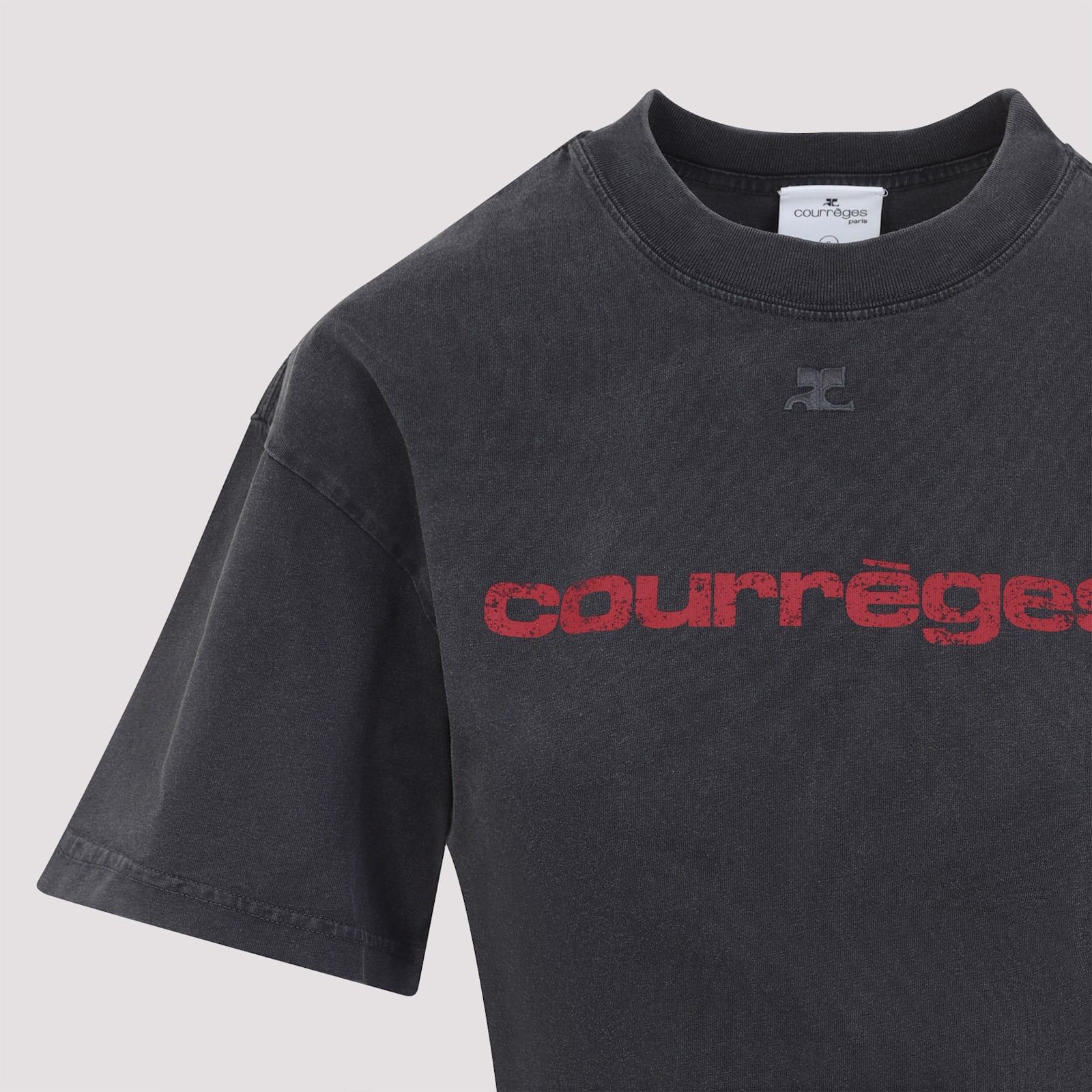 Shop Courrèges Belted Printed T-shirt In Stonewash Grey Ruby