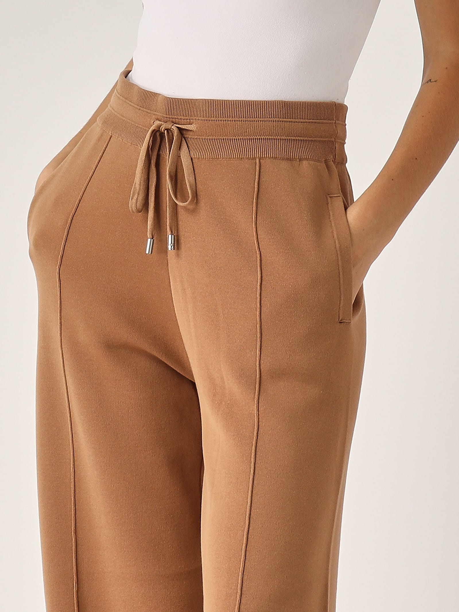 Shop Pinko Gardenia Pantalone Rasato Trousers In Beige Chiaro