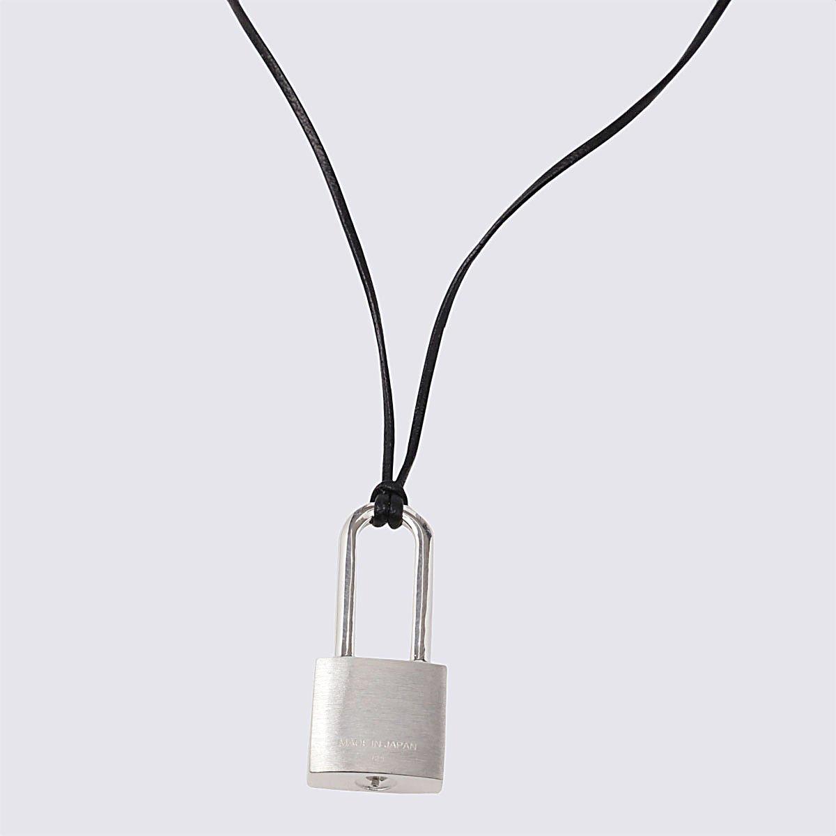 Shop Ambush Logo Engraved Padlock Necklace In Silver/black