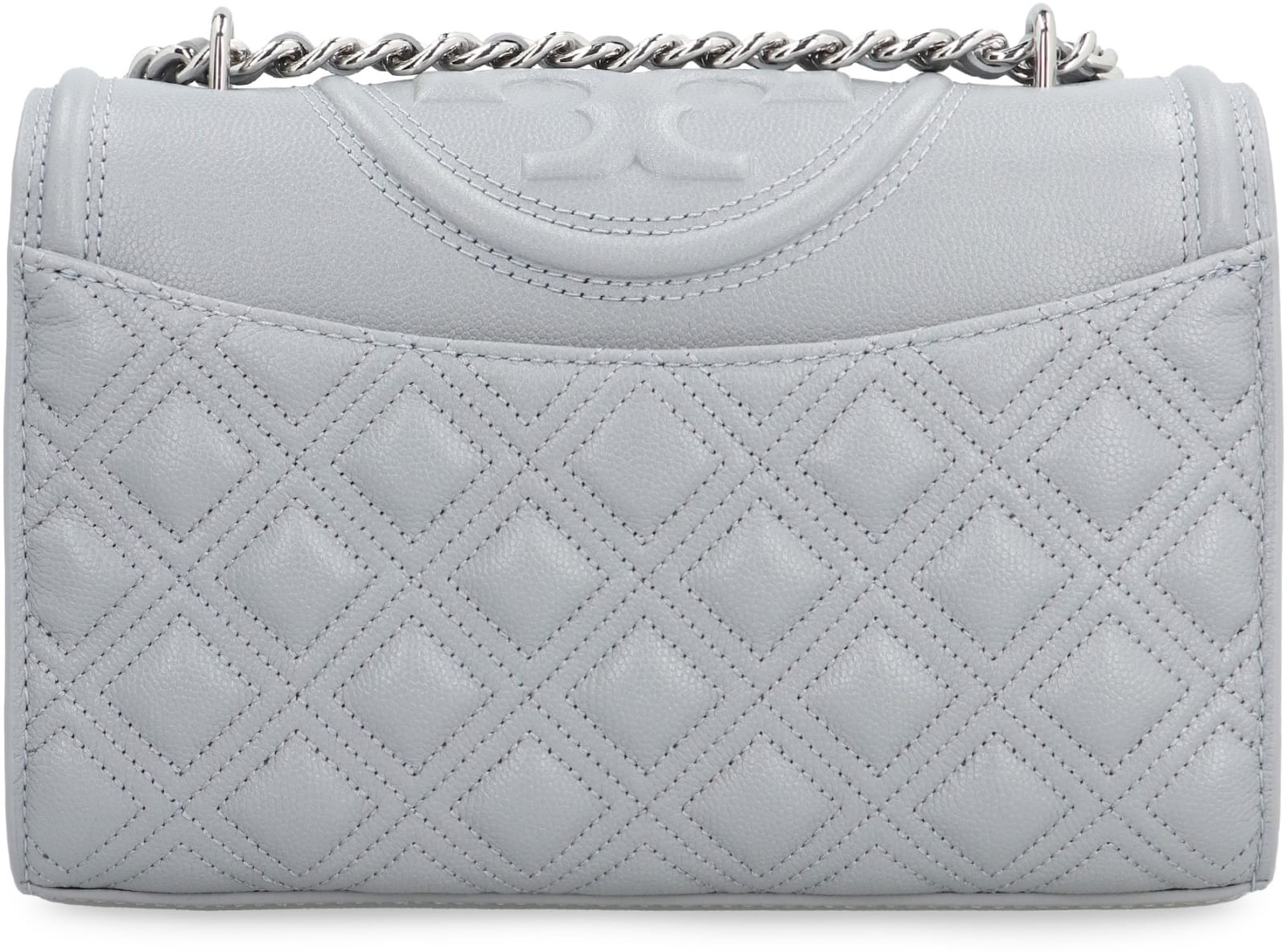 Shop Tory Burch Fleming Quilted Leather Shoulder Bag In Grey