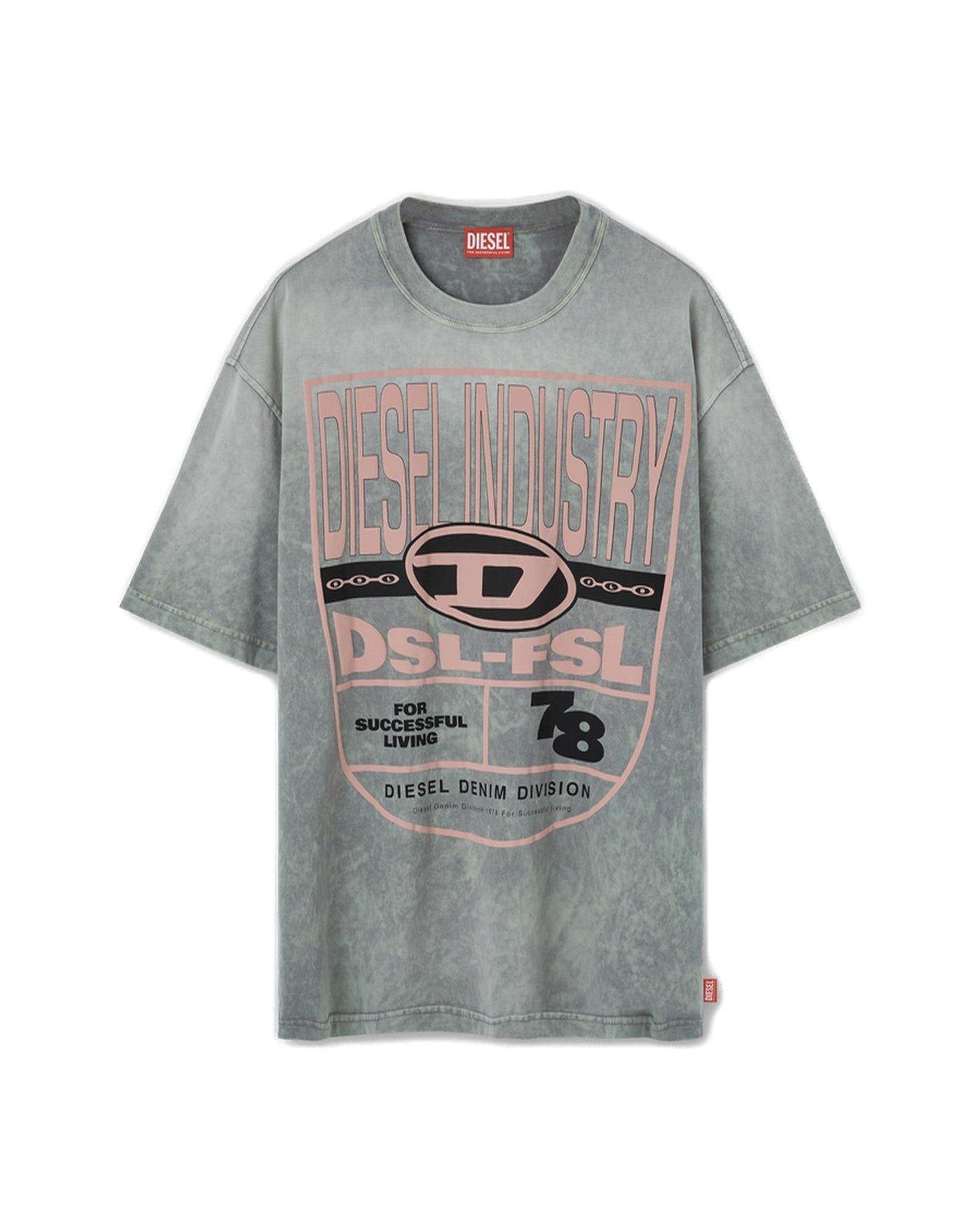 Shop Diesel Logo Printed Crewneck T-shirt In Grey