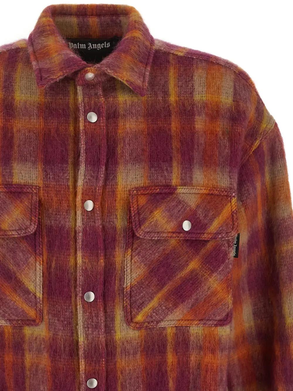Shop Palm Angels Brushed Wool Check Overshirt In Bordeaux