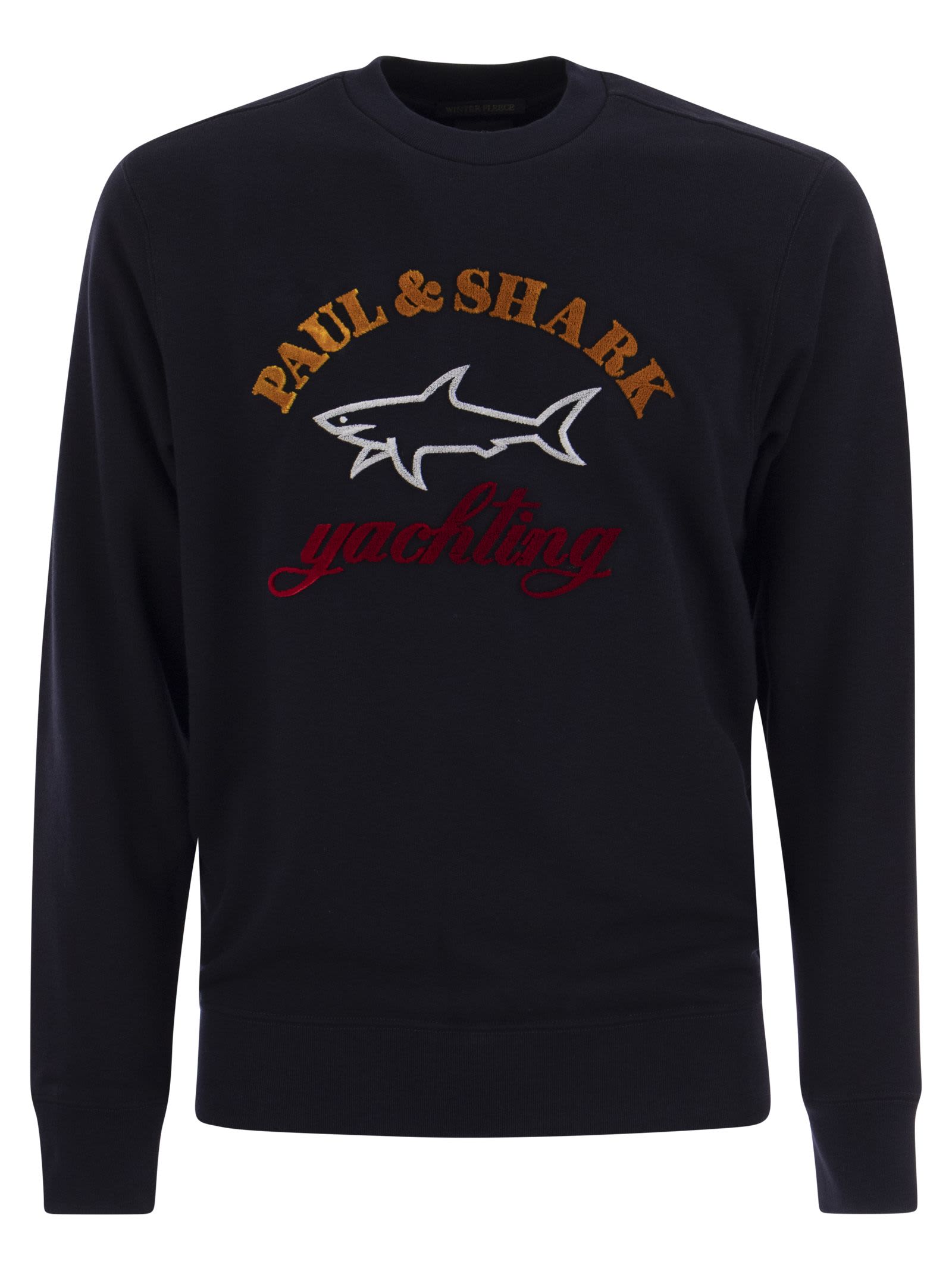 Shop Paul&amp;shark Cotton Crewneck Sweatshirt With Logo In Navy Blue