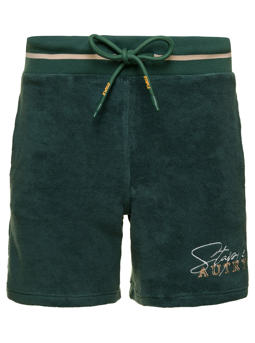 Shop Autry Green Bermuda Shorts With Drawstring And Staple X Logo Detail In Jersey Man