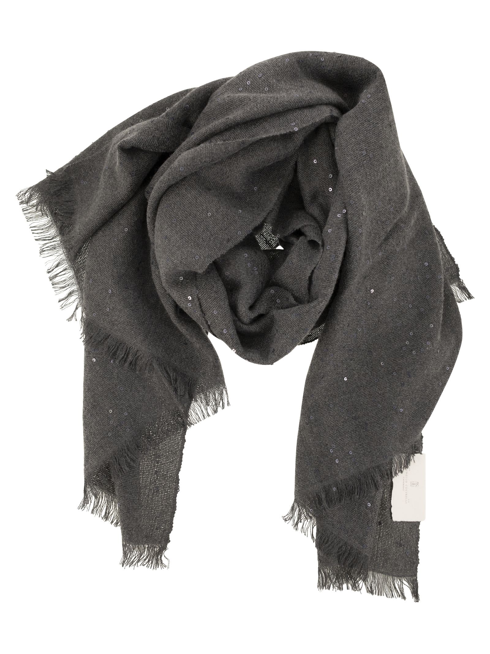 Shop Brunello Cucinelli Diamond Cashmere And Silk Scarf In Piombo