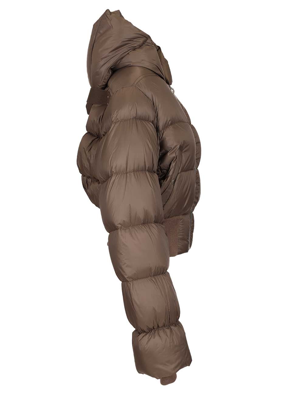 Rick Owens Hooded Jacket Duvet Cropped With Hoodie Coats Brown In Brown