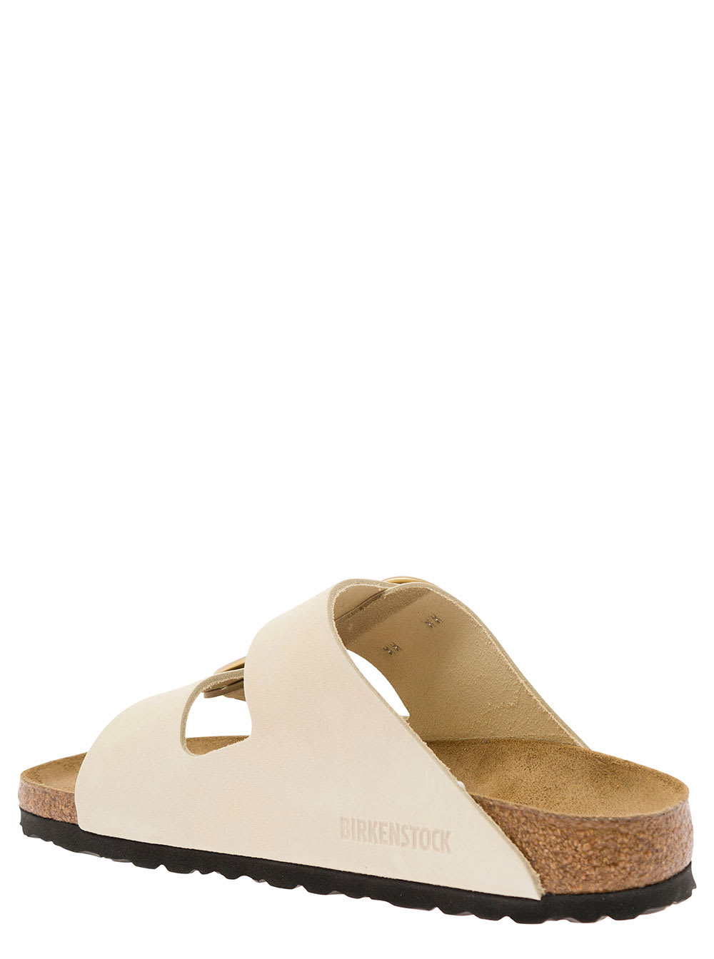 Shop Birkenstock Arizona Beige Slip-on Sandals With Engraved Logo In Leather And Cork Woman