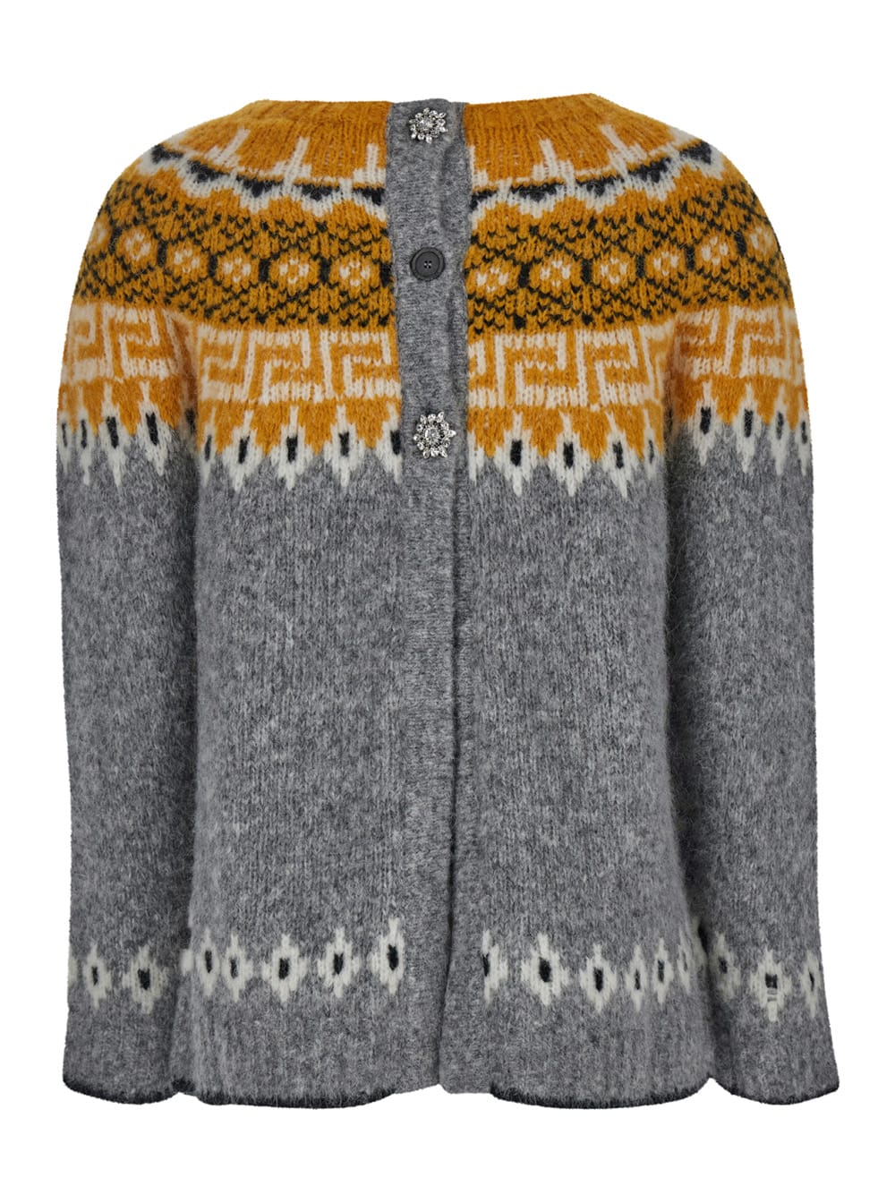 Shop Semicouture Grey Sweater With Straight Neck And Jacquard Embellishment In Alpaca Blend Woman