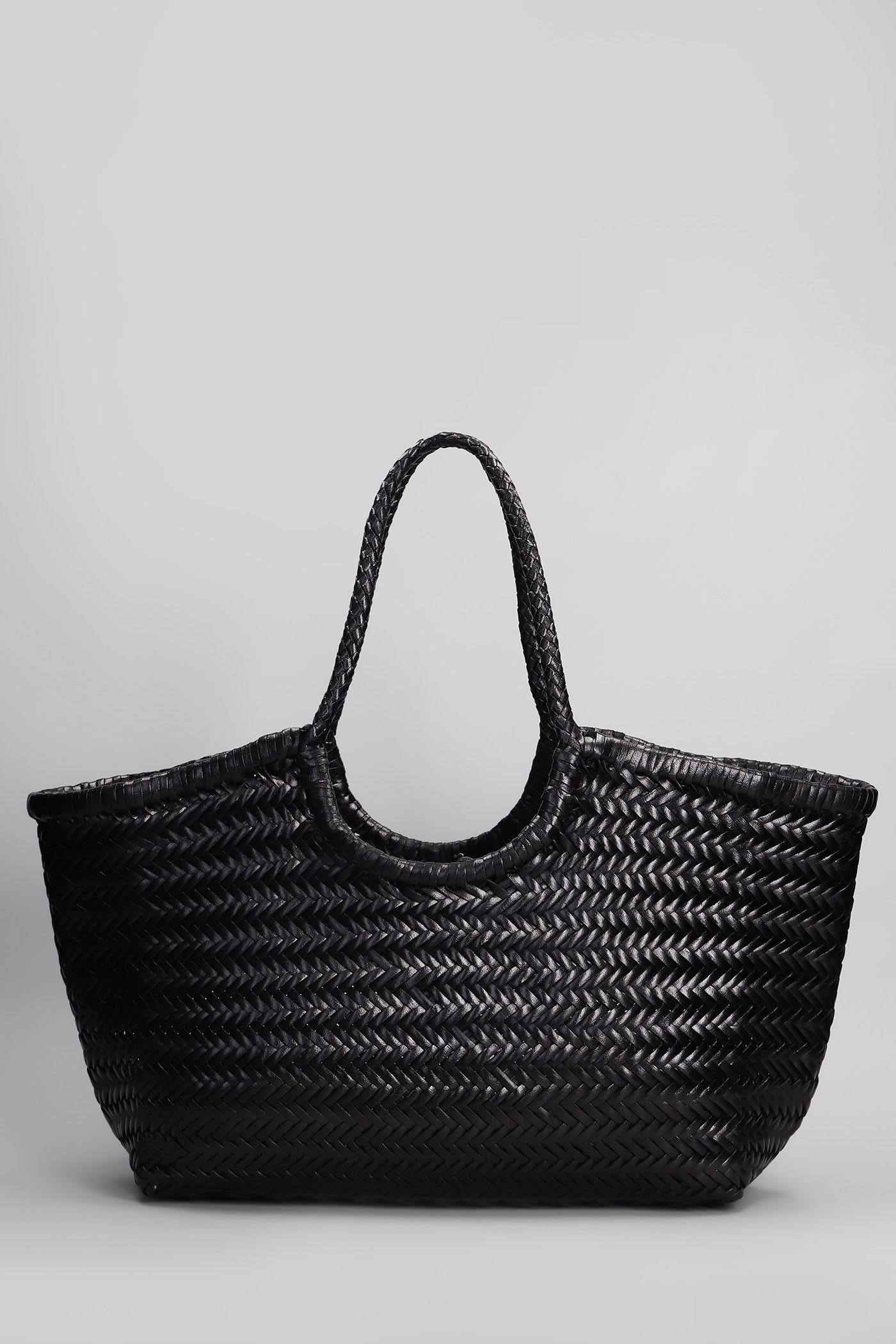 Dragon Diffusion Big Nantucket Woven Leather Basket Bag In Black