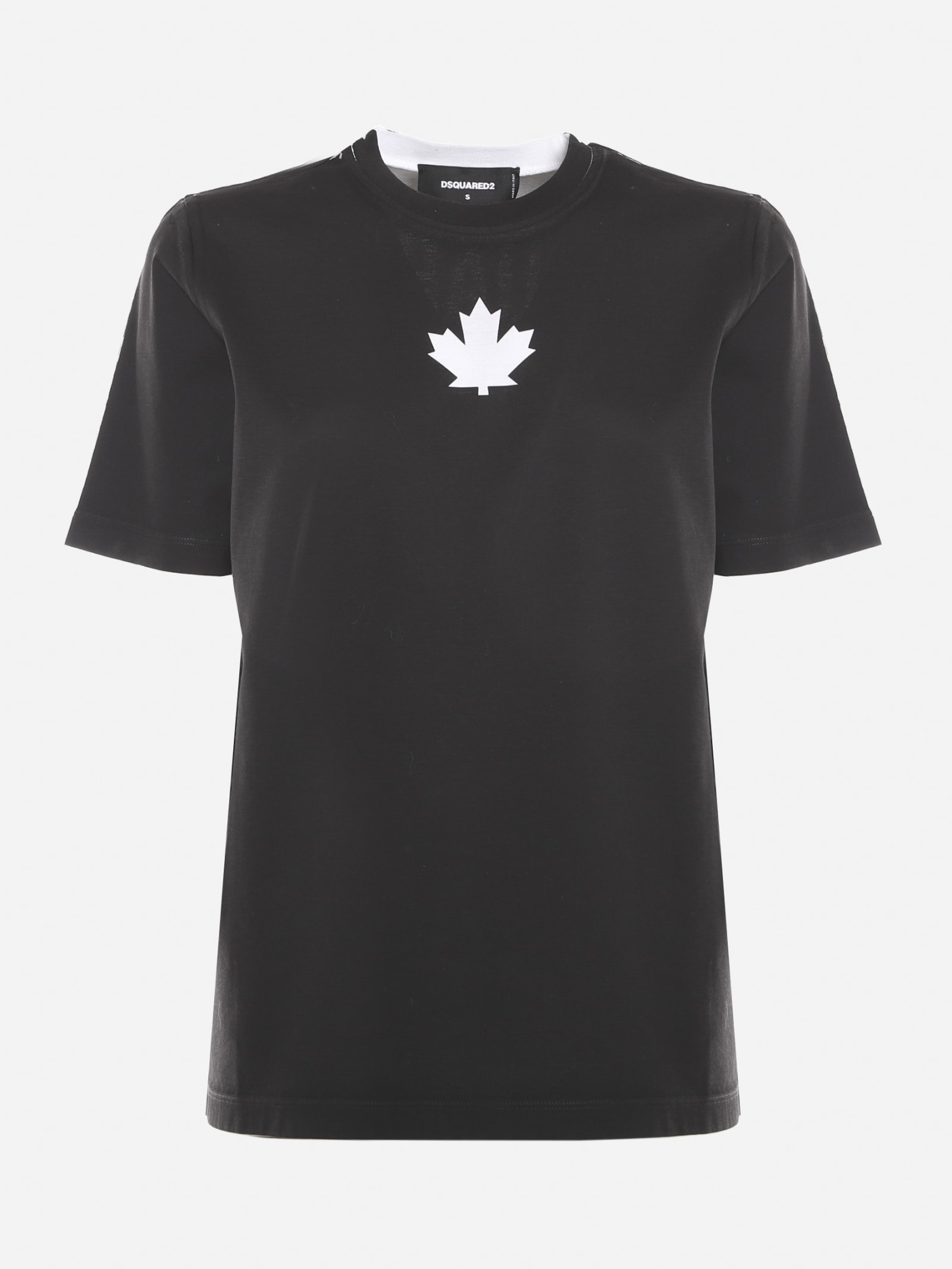 Dsquared2 Cotton T-shirt With Contrast Canadian Leaf Print